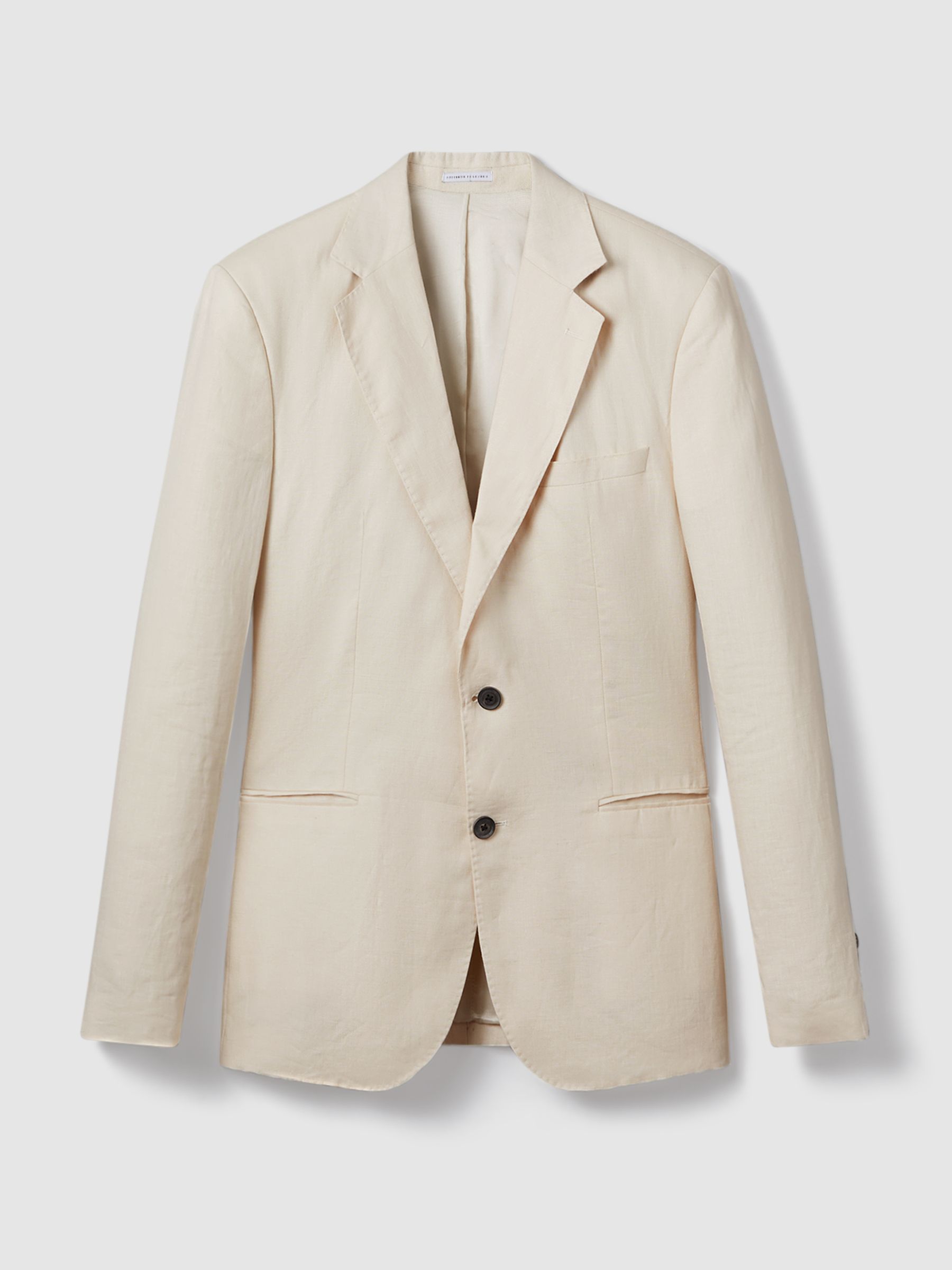 Slim Fit Single Breasted Linen Blazer in Stone - Image 2 of 6