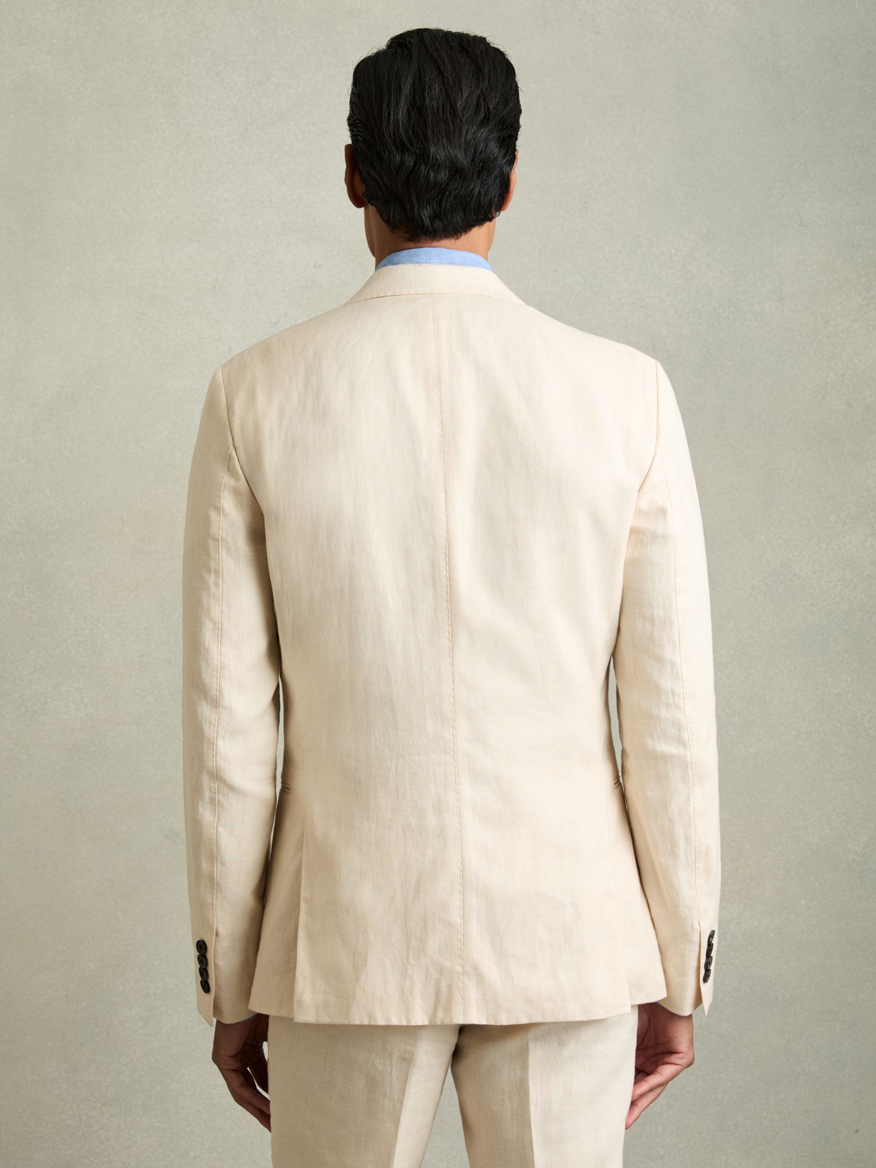 Slim Fit Single Breasted Linen Blazer in Stone - Image 5 of 6