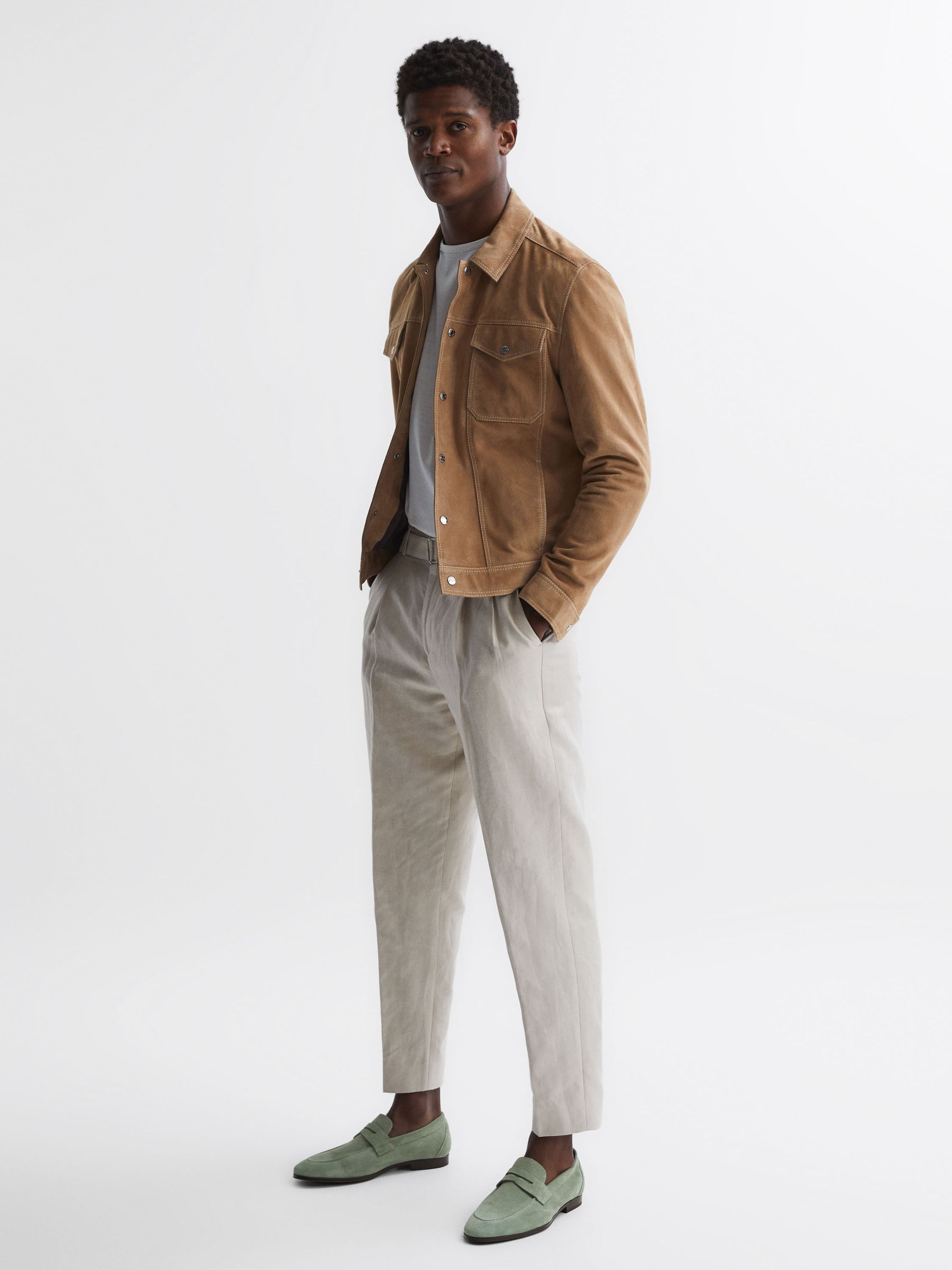 Suede Slip On Loafers in Dusty Mint - Image 2 of 5