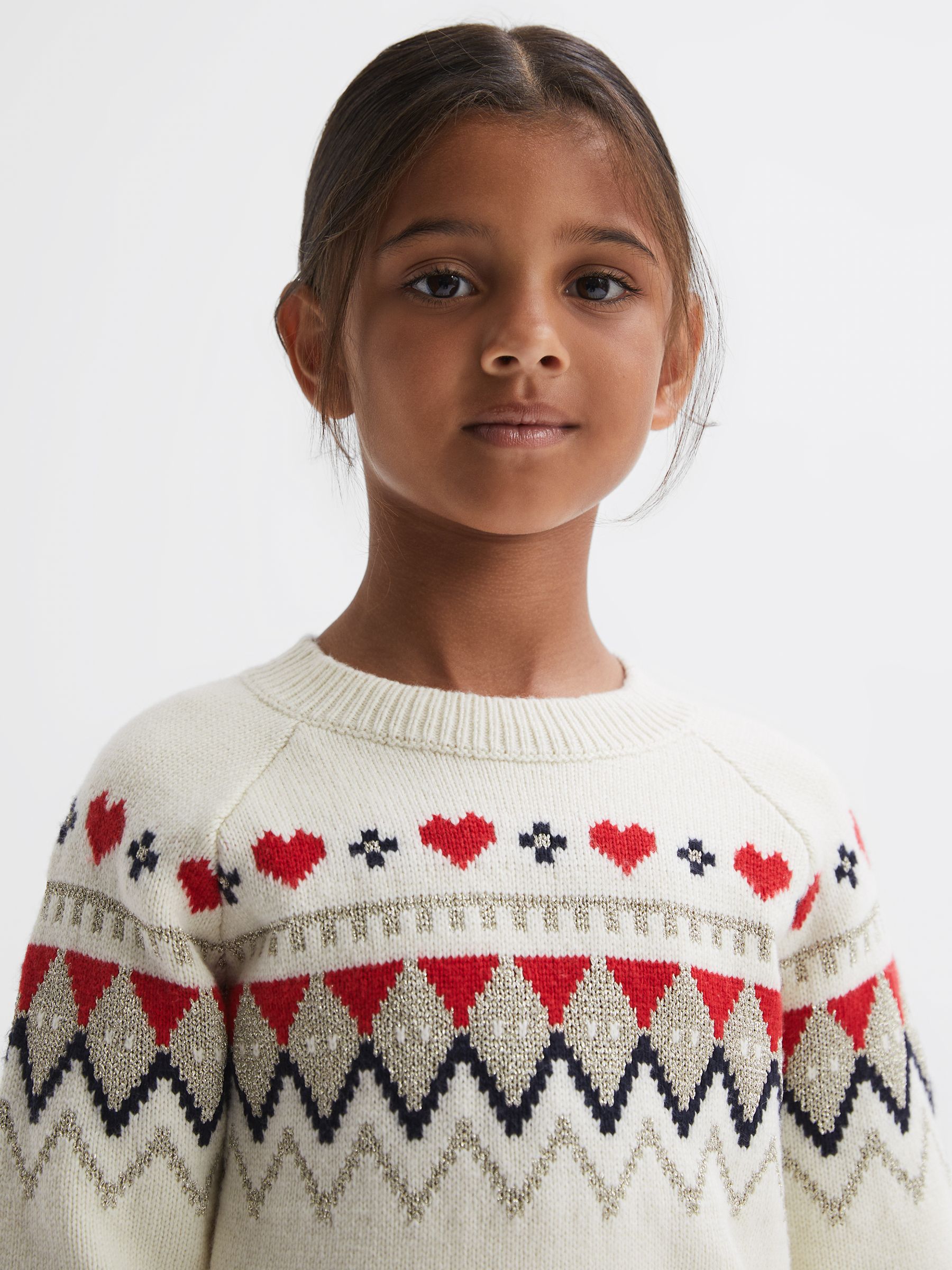 9-14 yrs Relaxed Wool-Cotton Argyle Jumper in Ivory - Image 1 of 6