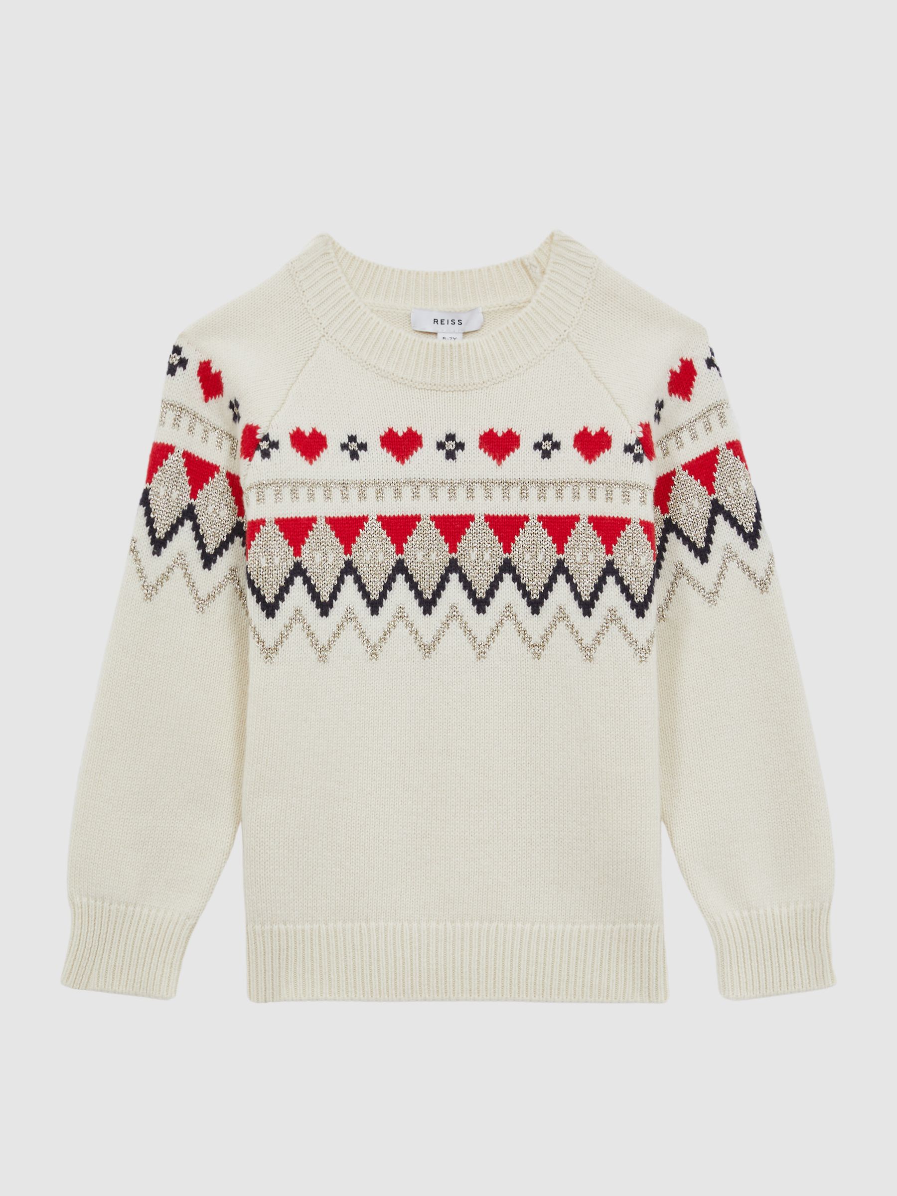 9-14 yrs Relaxed Wool-Cotton Argyle Jumper in Ivory - Image 2 of 6