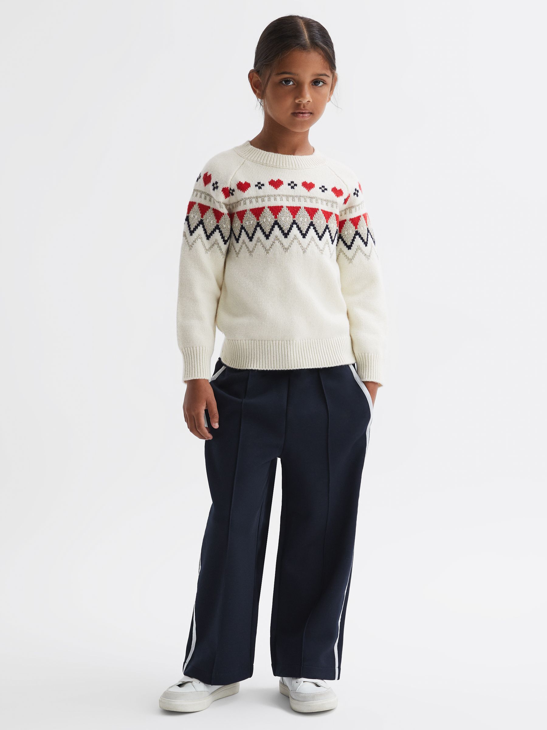 9-14 yrs Relaxed Wool-Cotton Argyle Jumper in Ivory - Image 3 of 6