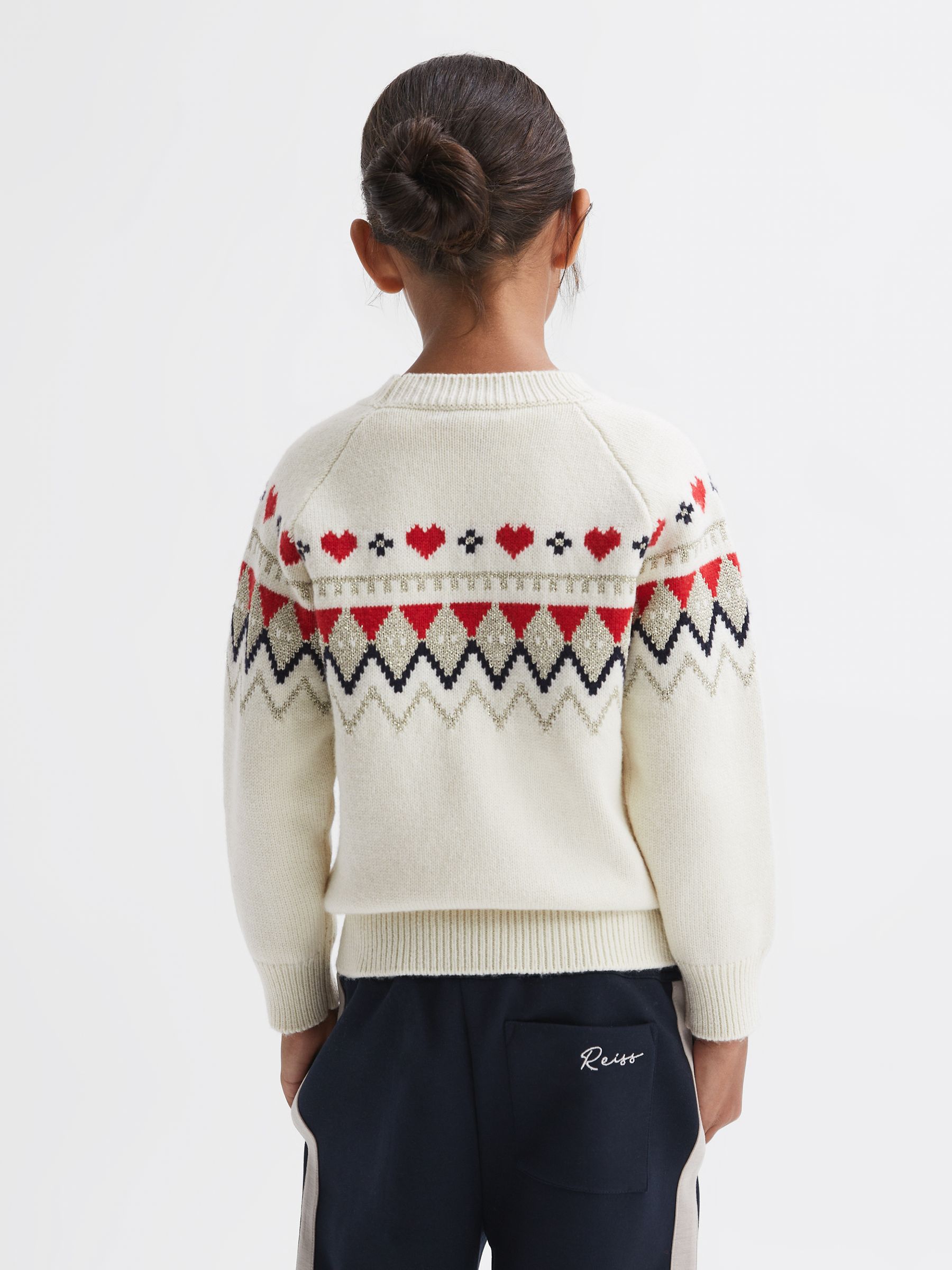 9-14 yrs Relaxed Wool-Cotton Argyle Jumper in Ivory - Image 5 of 6