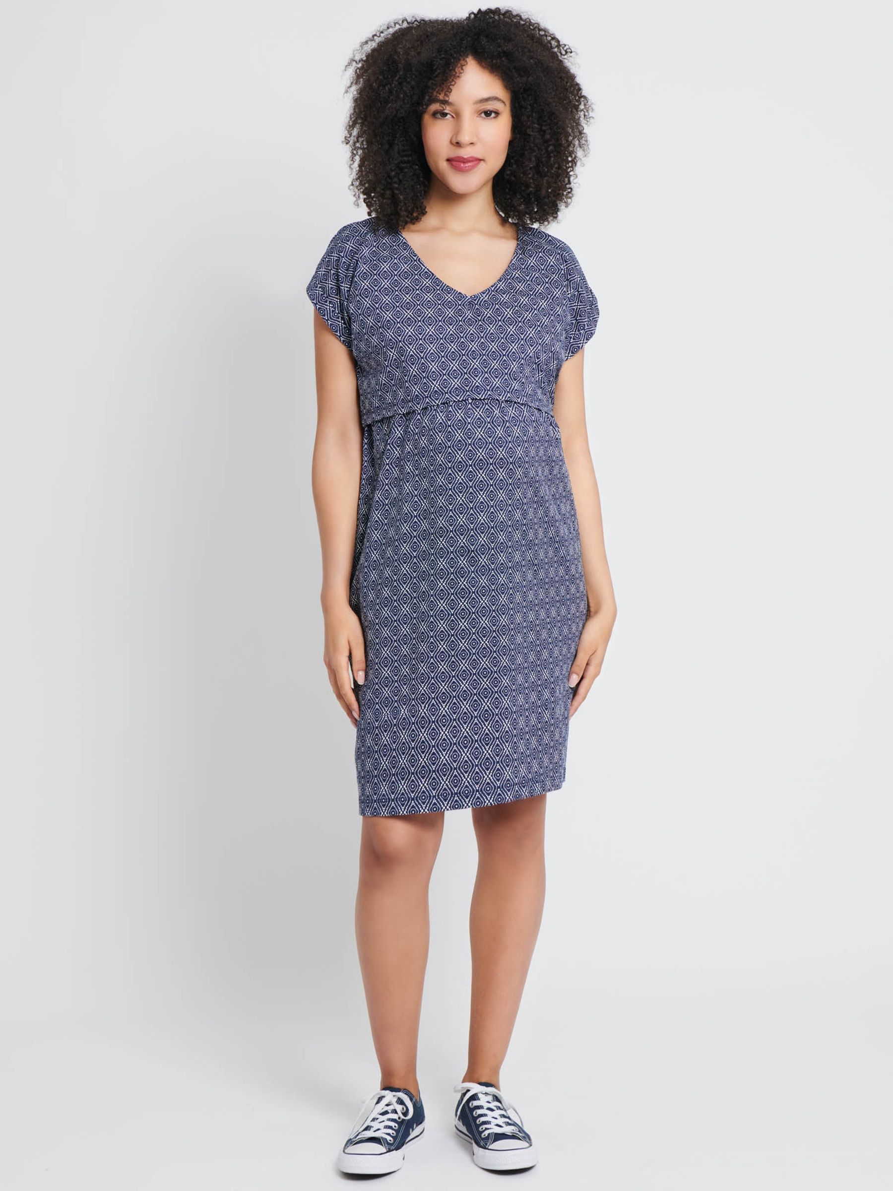 Navy Batik Print Maternity & Nursing Tunic Dress - Image 1 of 2
