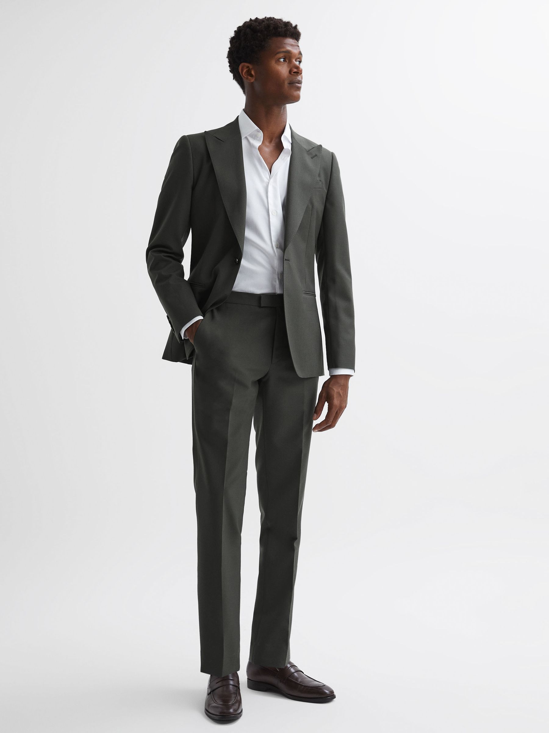 Slim Fit Wool Trousers in Forest Green - Image 1 of 5