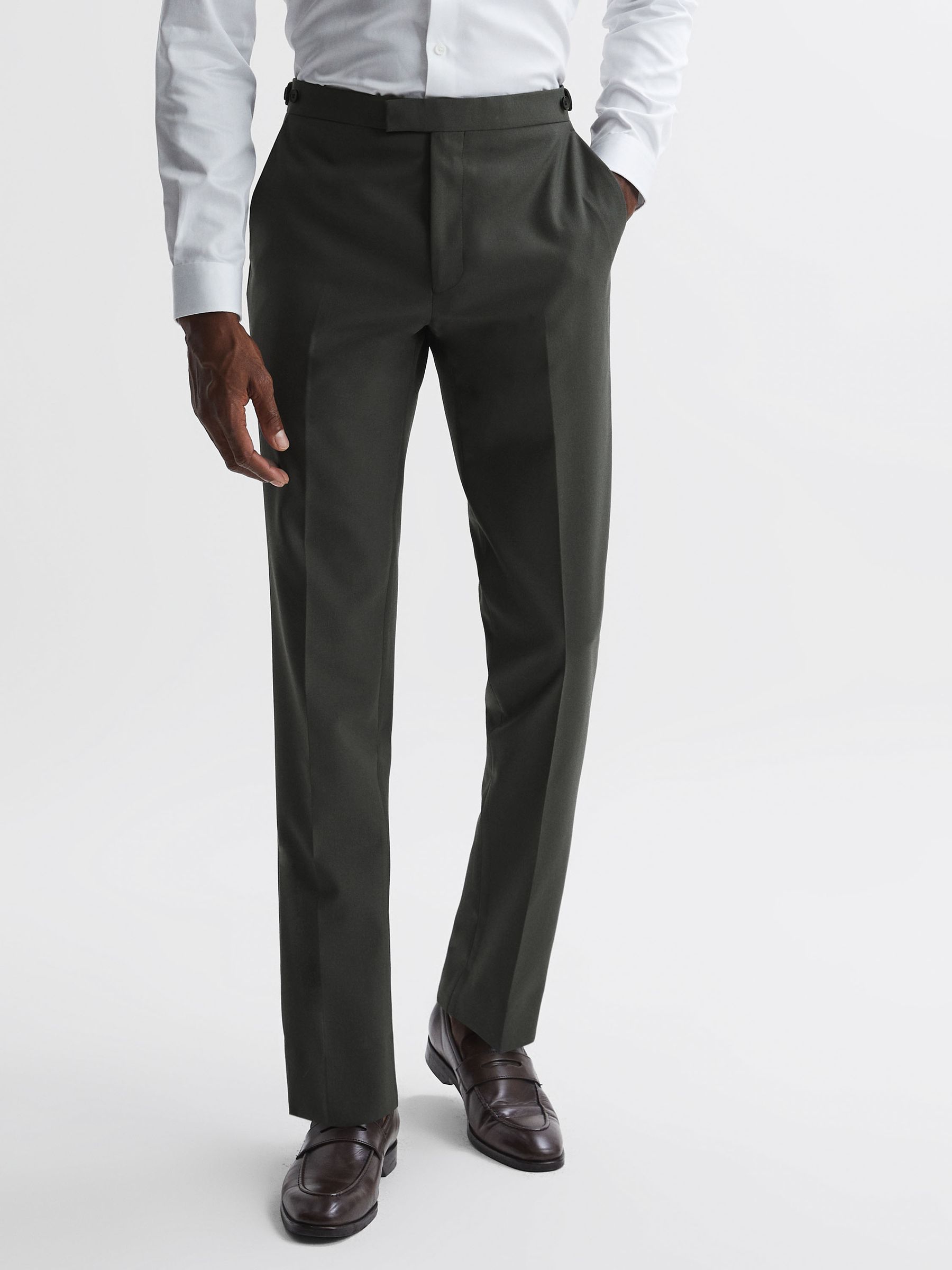 Slim Fit Wool Trousers in Forest Green - Image 3 of 5