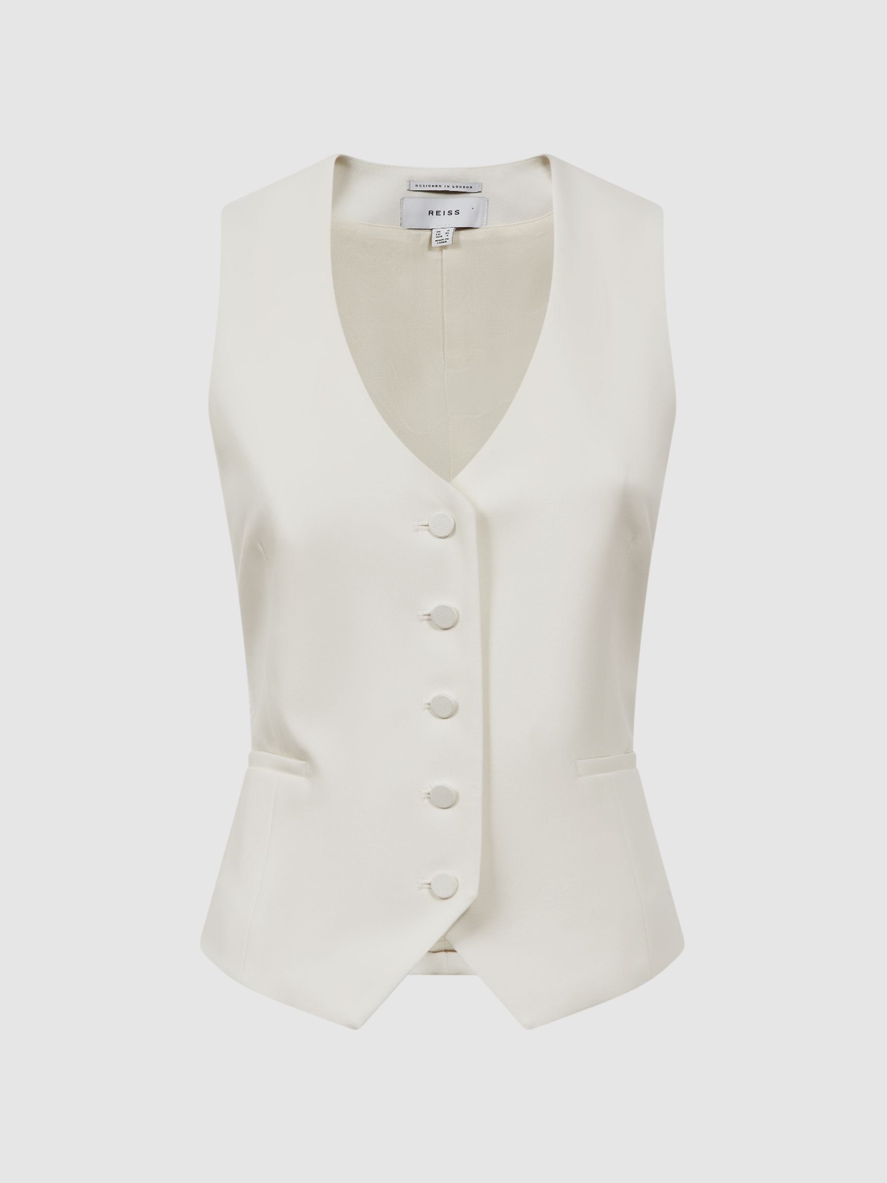 Tailored Fit Wool Suit Waistcoat in Off White - Image 2 of 5