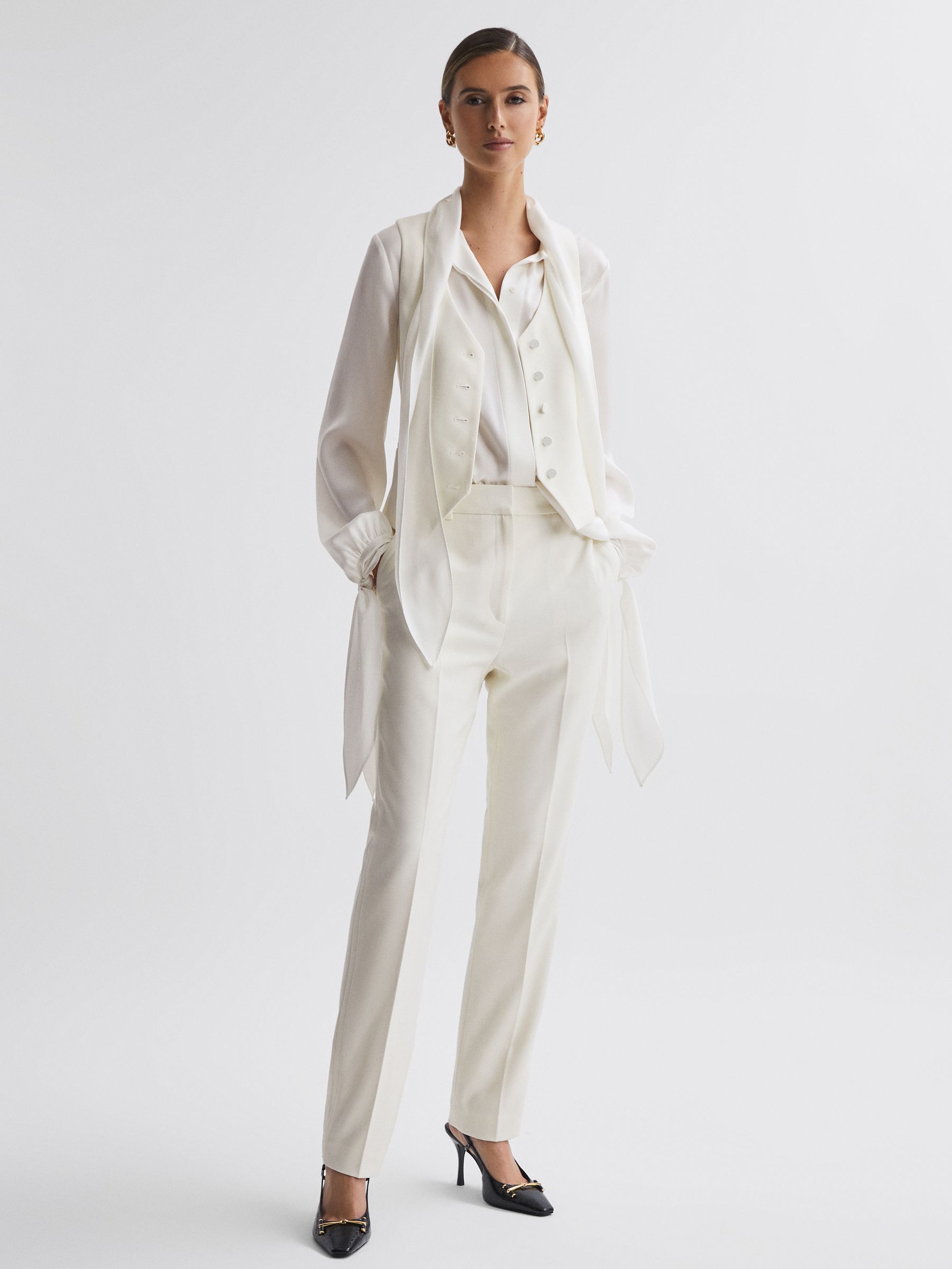 Tailored Fit Wool Suit Waistcoat in Off White - Image 3 of 5