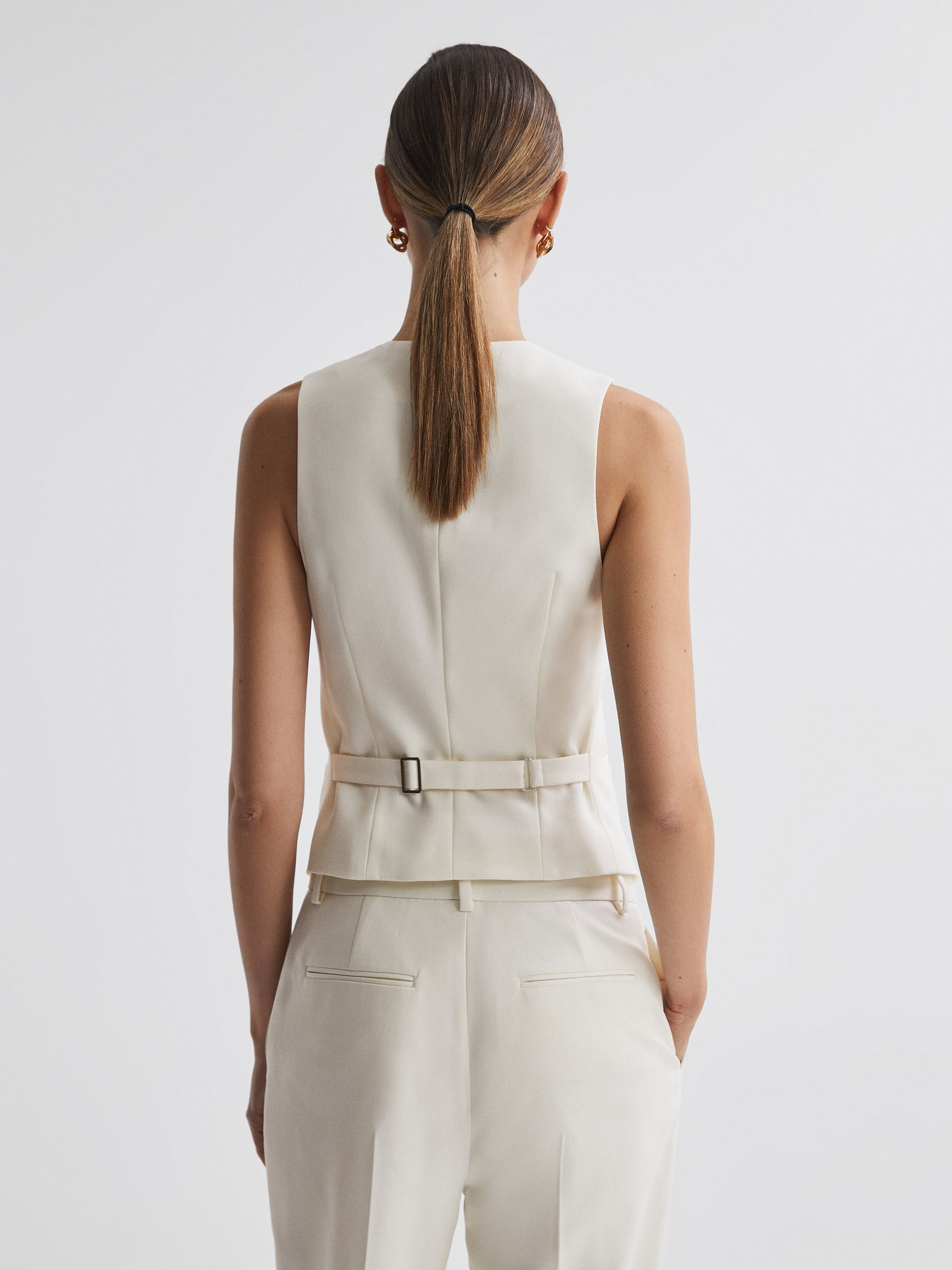 Tailored Fit Wool Suit Waistcoat in Off White - Image 4 of 5
