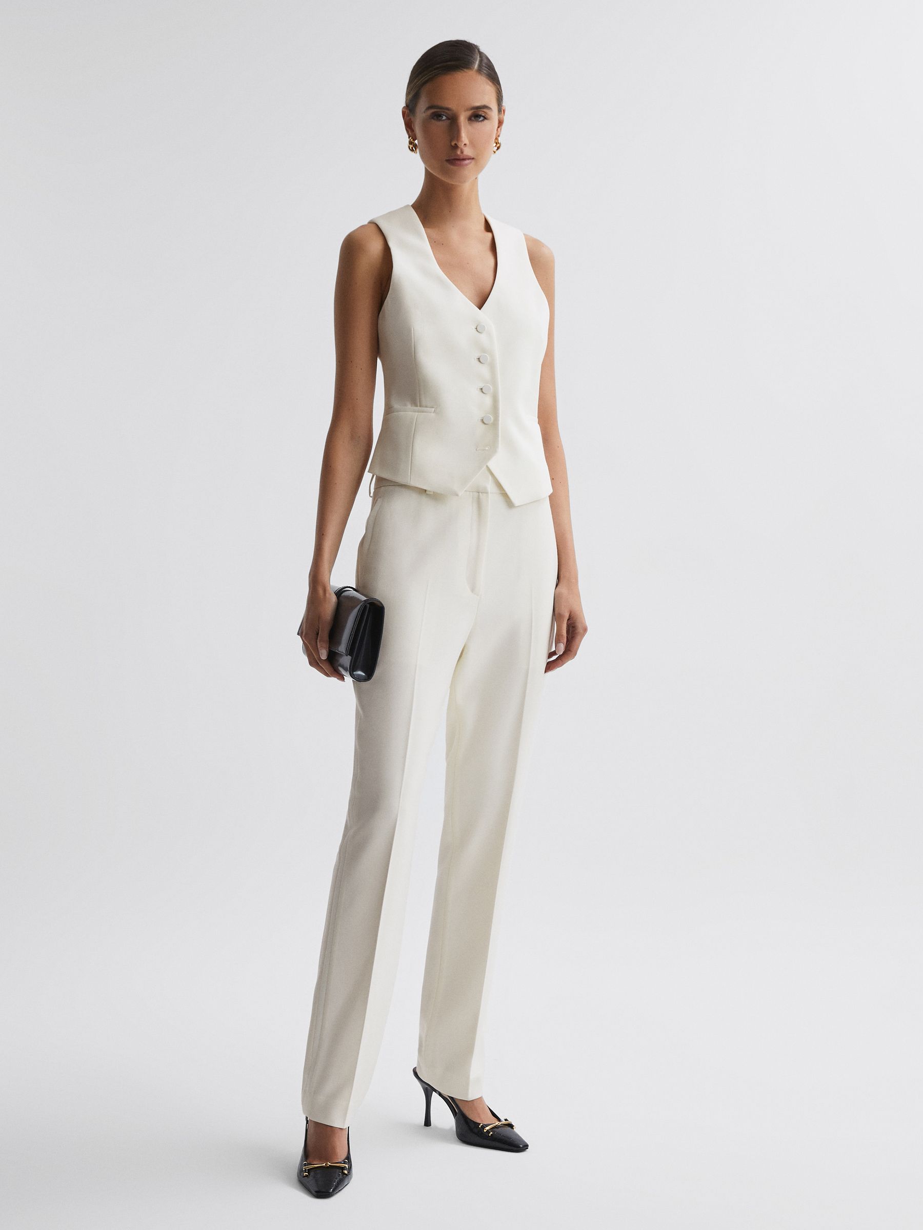 Tailored Fit Wool Suit Waistcoat in Off White - Image 5 of 5