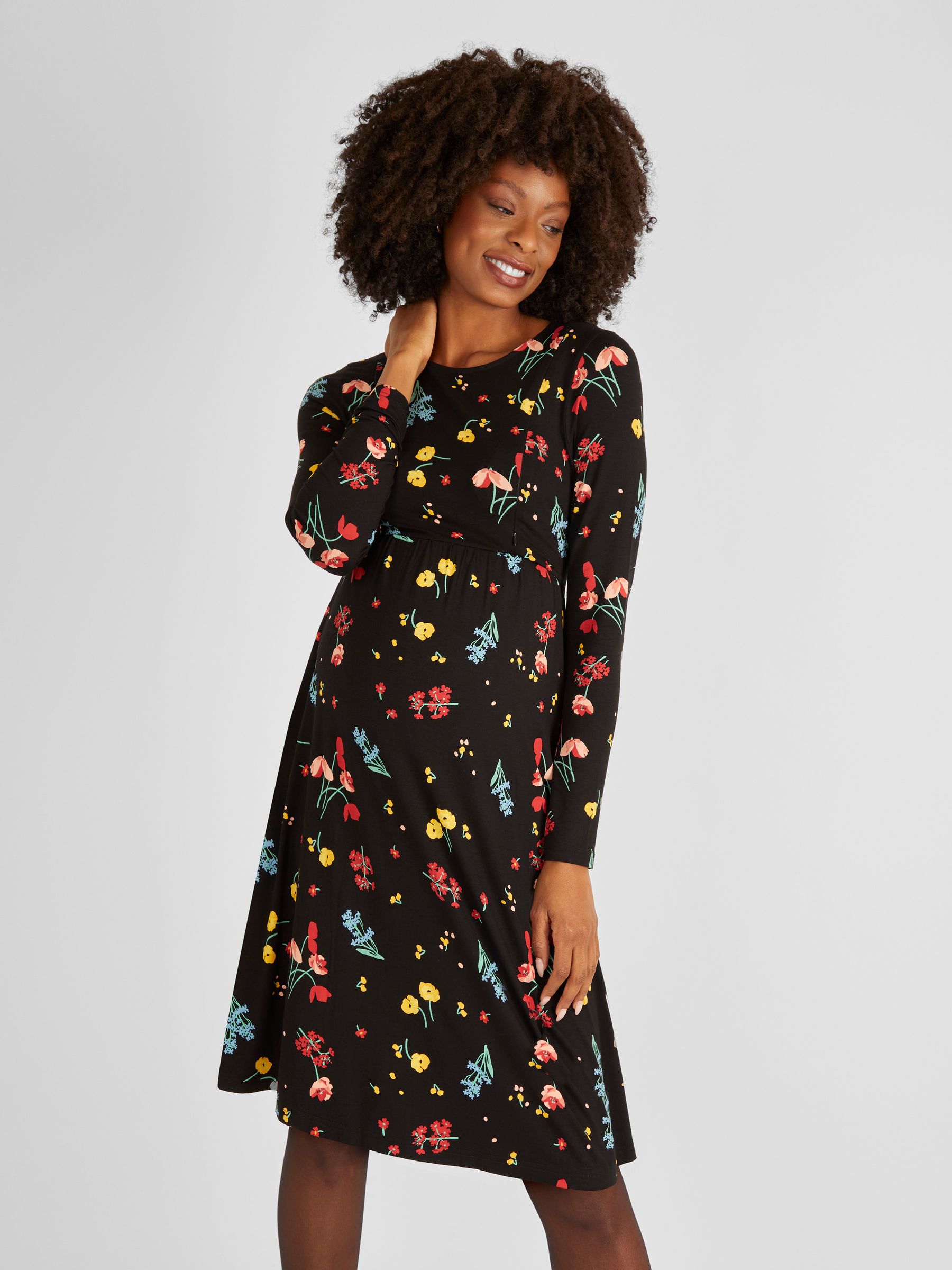 Black Floral Maternity & Nursing Dress - Image 2 of 4