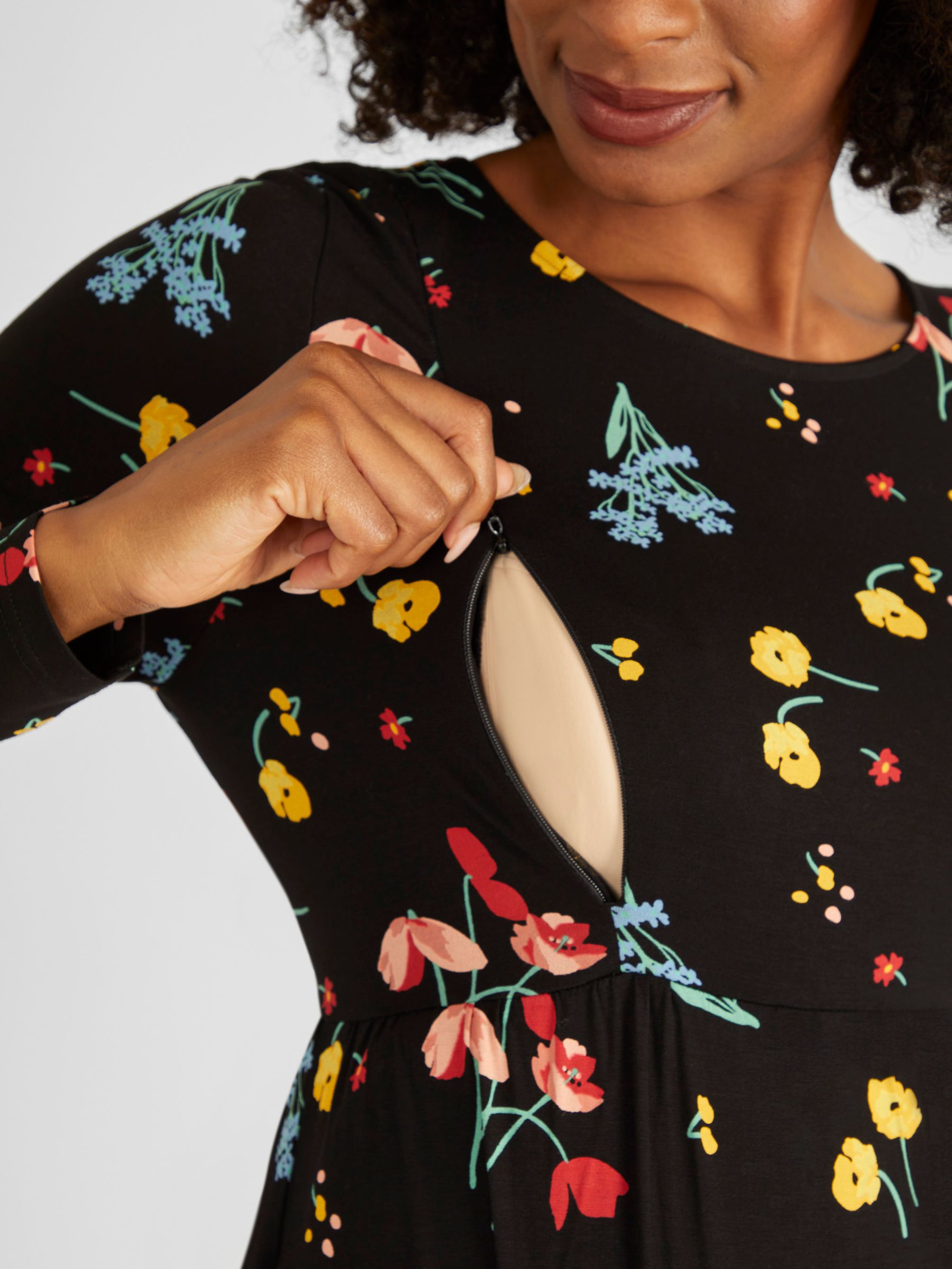 Black Floral Maternity & Nursing Dress - Image 4 of 4