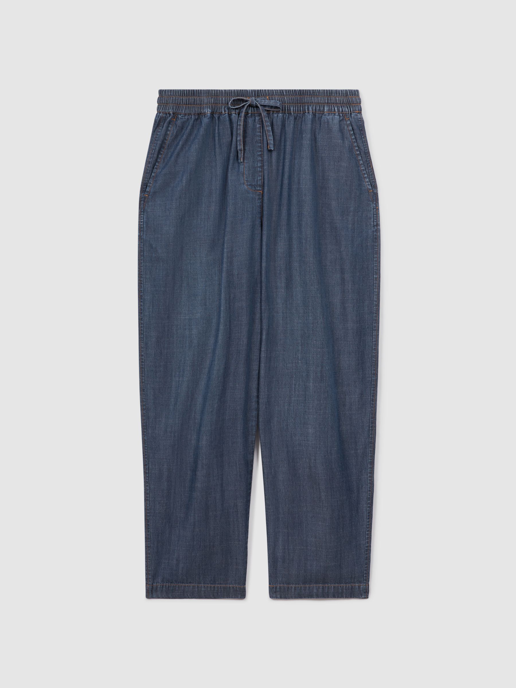 Denim Look Tapered Trousers in Mid Blue - image 1
