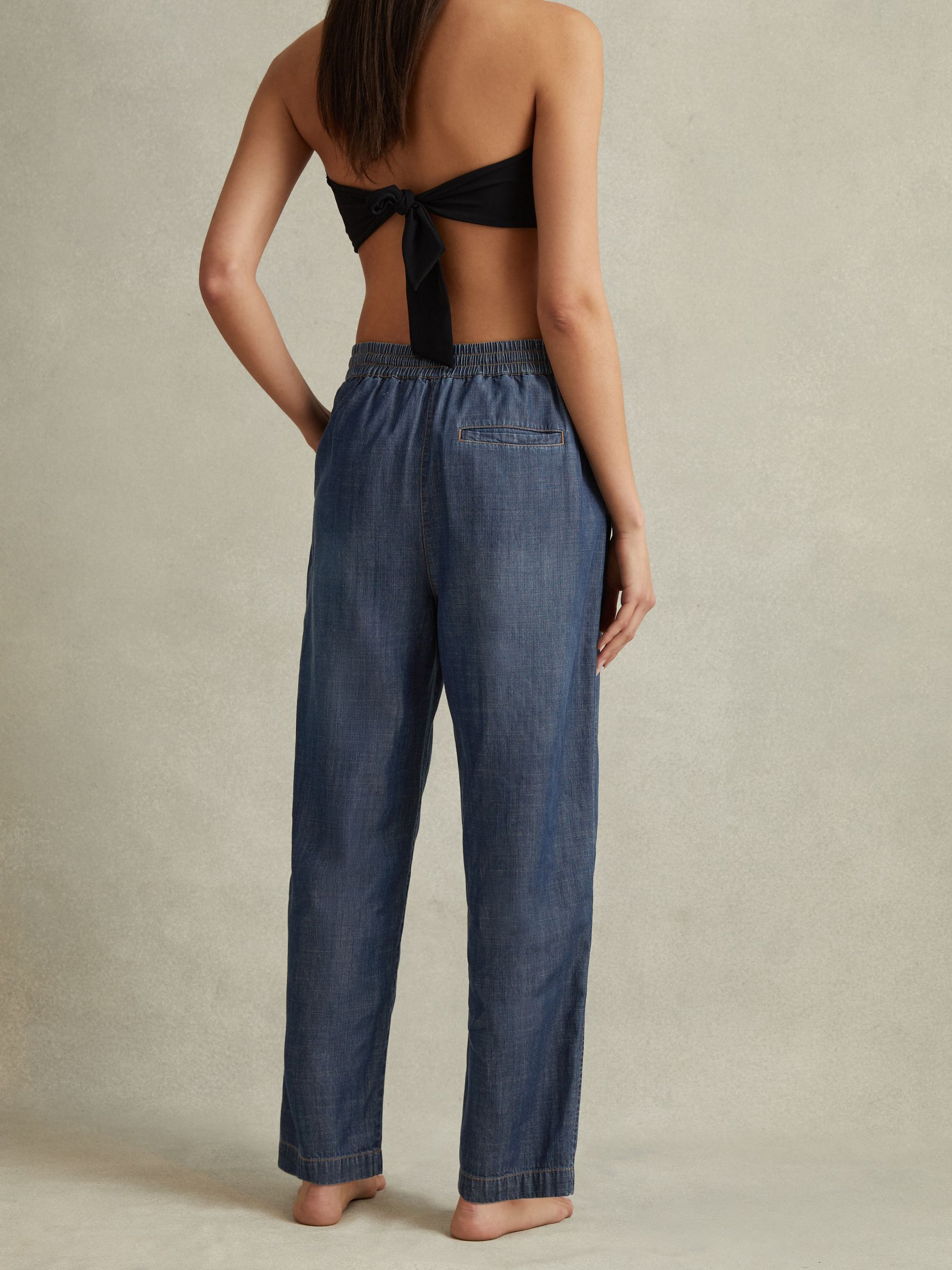 Denim Look Tapered Trousers in Mid Blue - Image 5 of 6