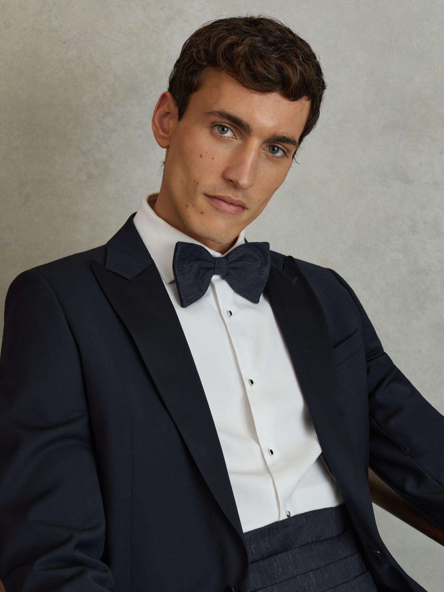 Silk Blend Textured Bow Tie in Navy - Image 2 of 4 Silk Blend Textured Bow Tie in Navy - Image 2 of 4