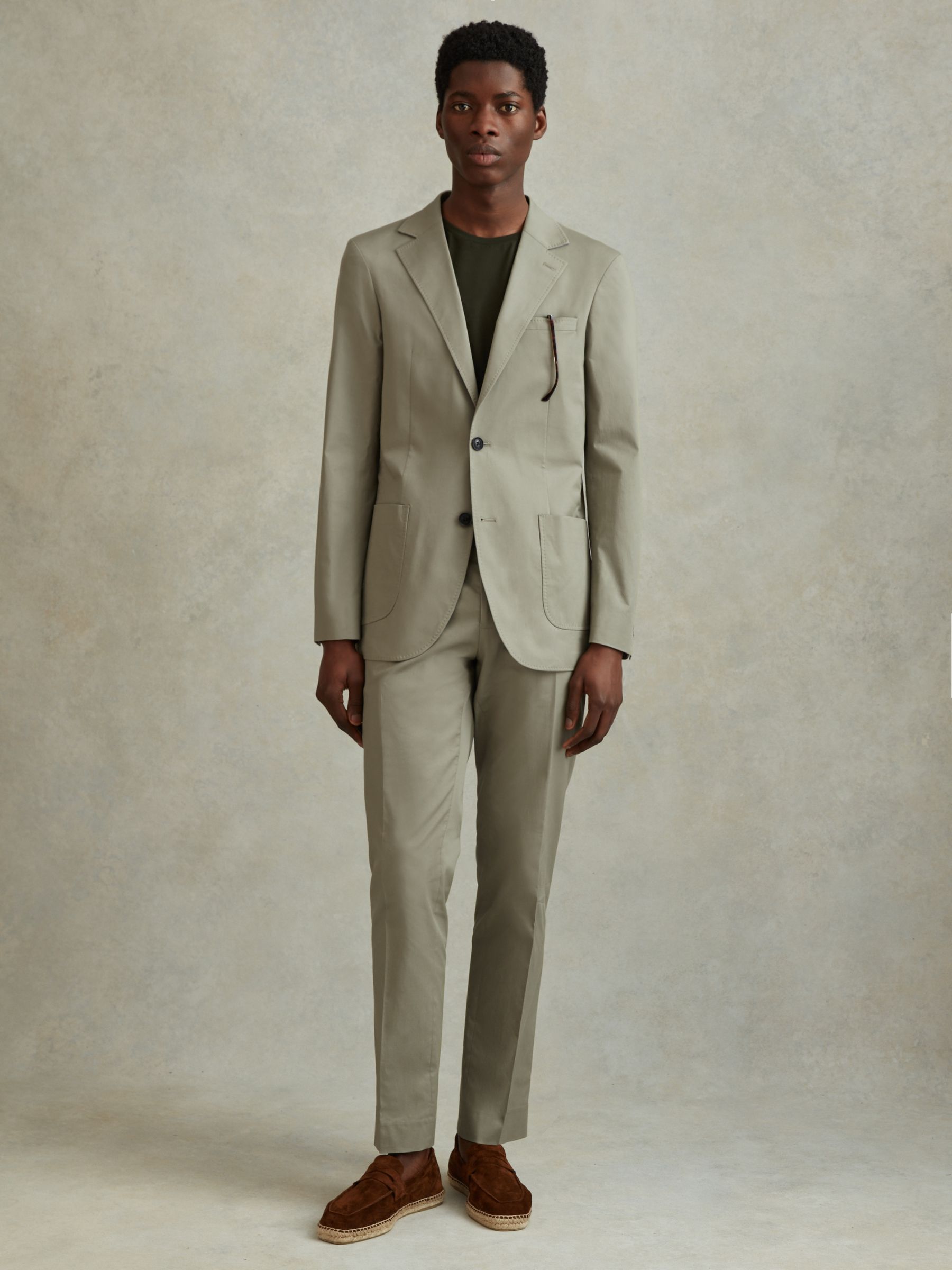 Slim Fit Cotton Blend Adjuster Trousers in Sage - Image 1 of 6