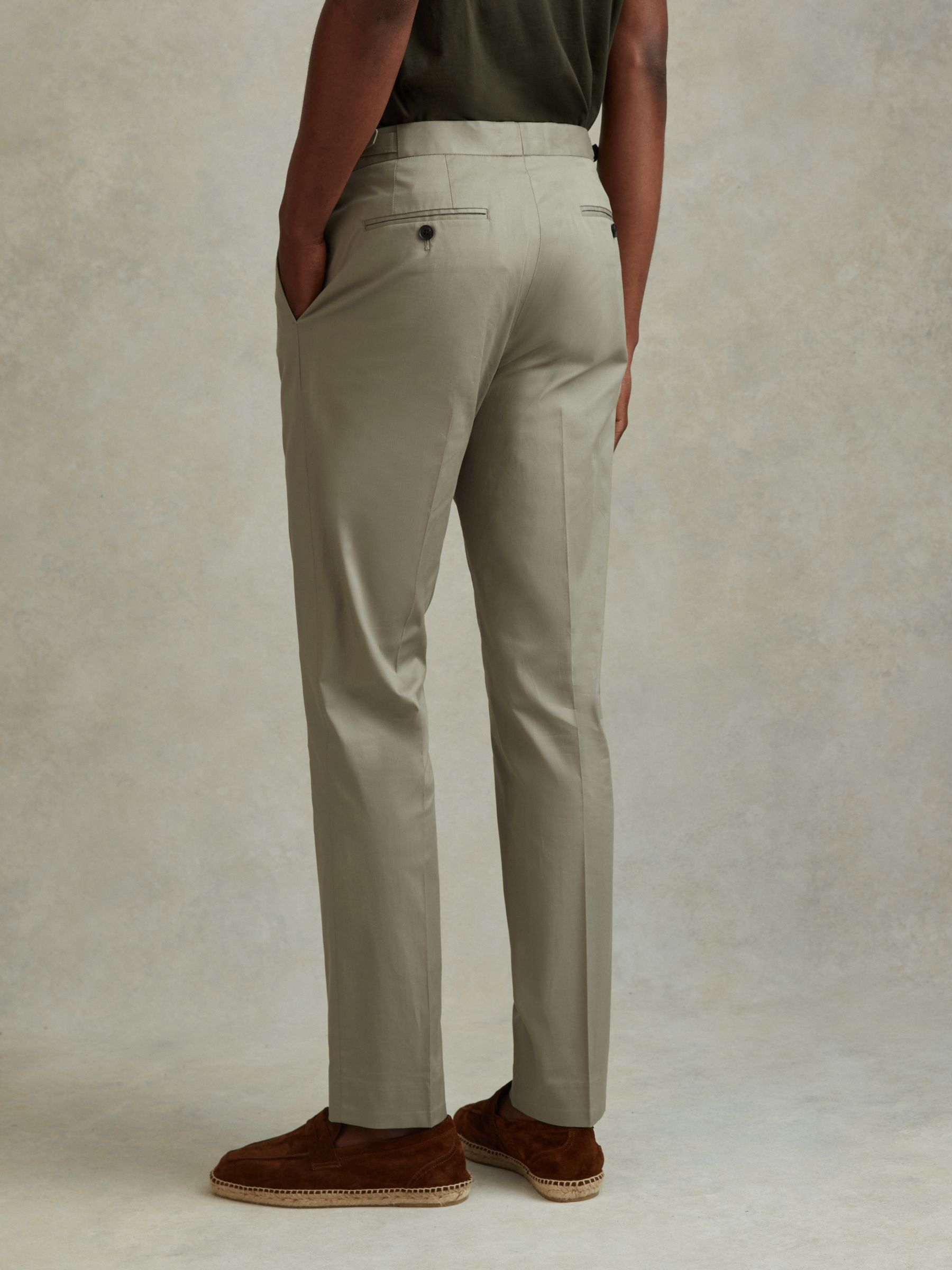 Slim Fit Cotton Blend Adjuster Trousers in Sage - Image 5 of 6