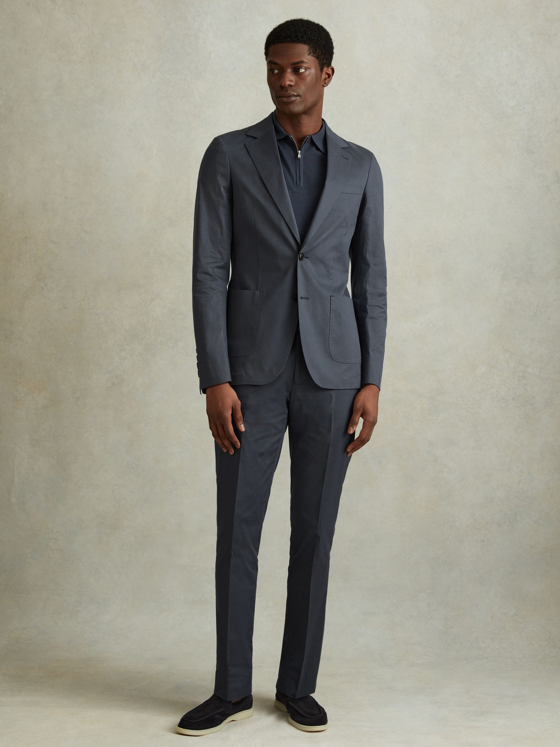 Slim Fit Cotton Blend Single Breasted Blazer in Airforce Blue - Image 2 of 7