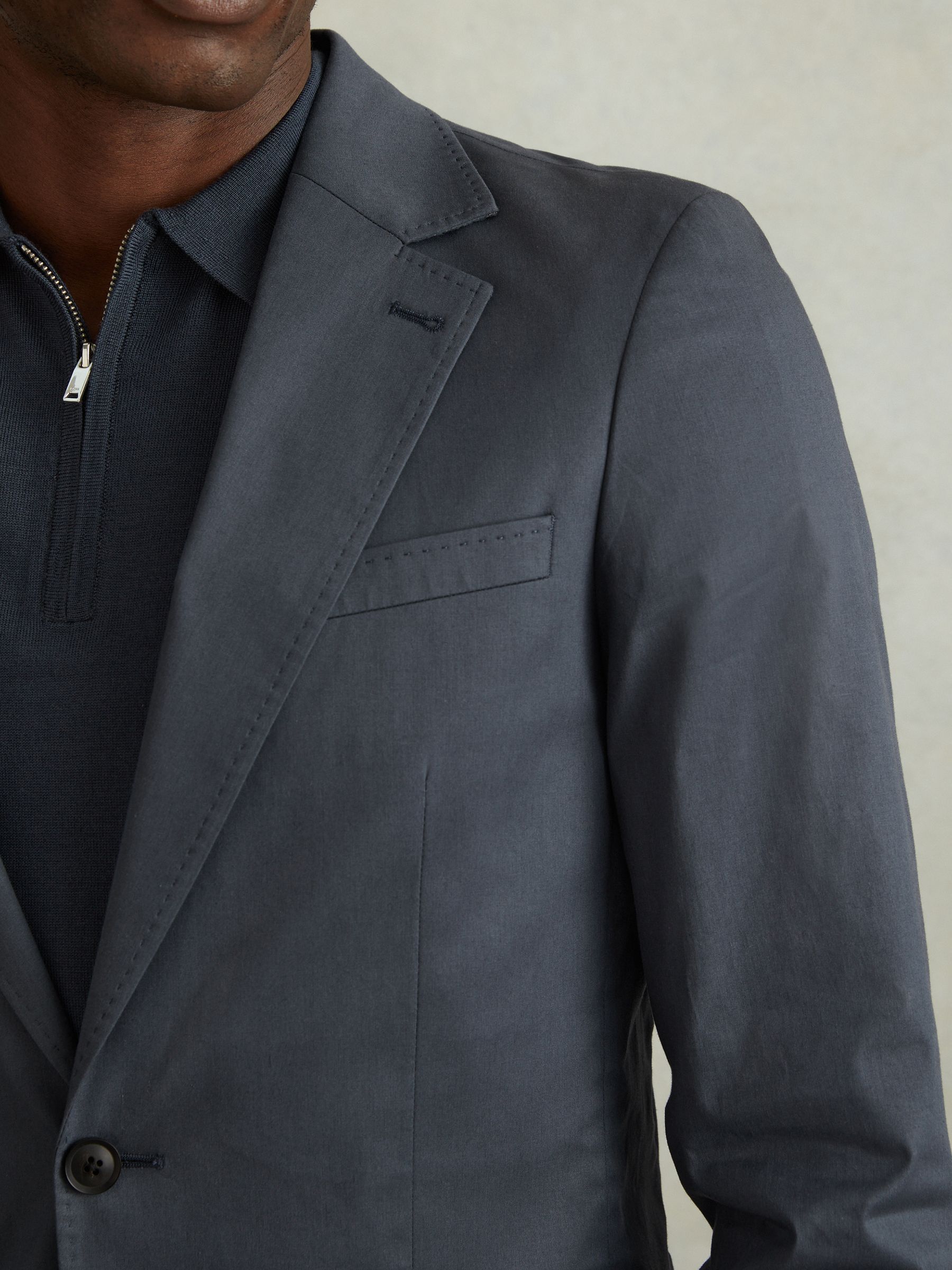 Slim Fit Cotton Blend Single Breasted Blazer in Airforce Blue - Image 3 of 7