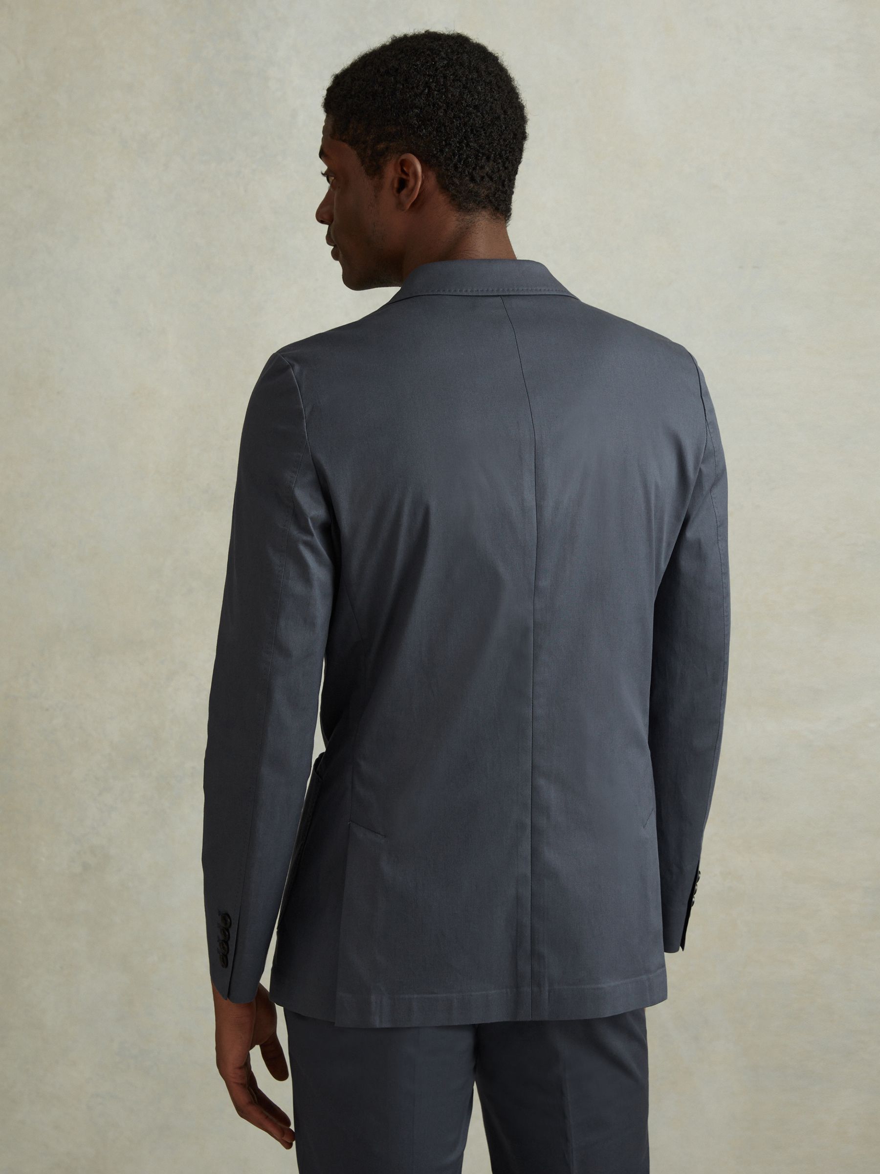 Slim Fit Cotton Blend Single Breasted Blazer in Airforce Blue - Image 4 of 7