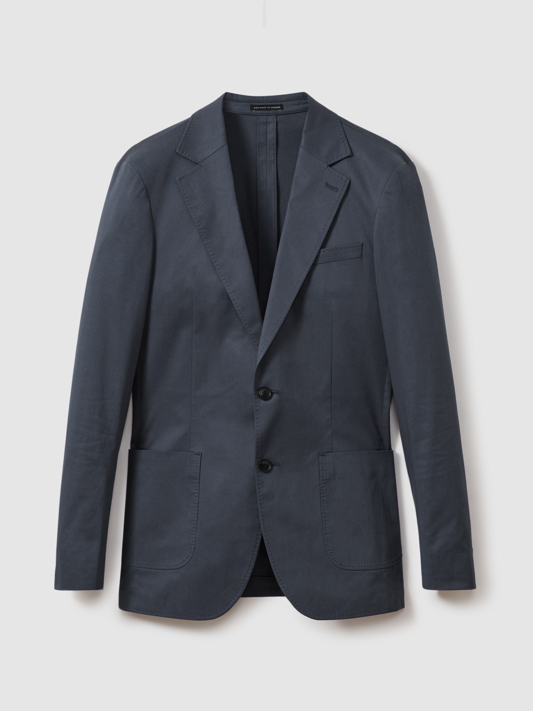 Slim Fit Cotton Blend Single Breasted Blazer in Airforce Blue - Image 7 of 7