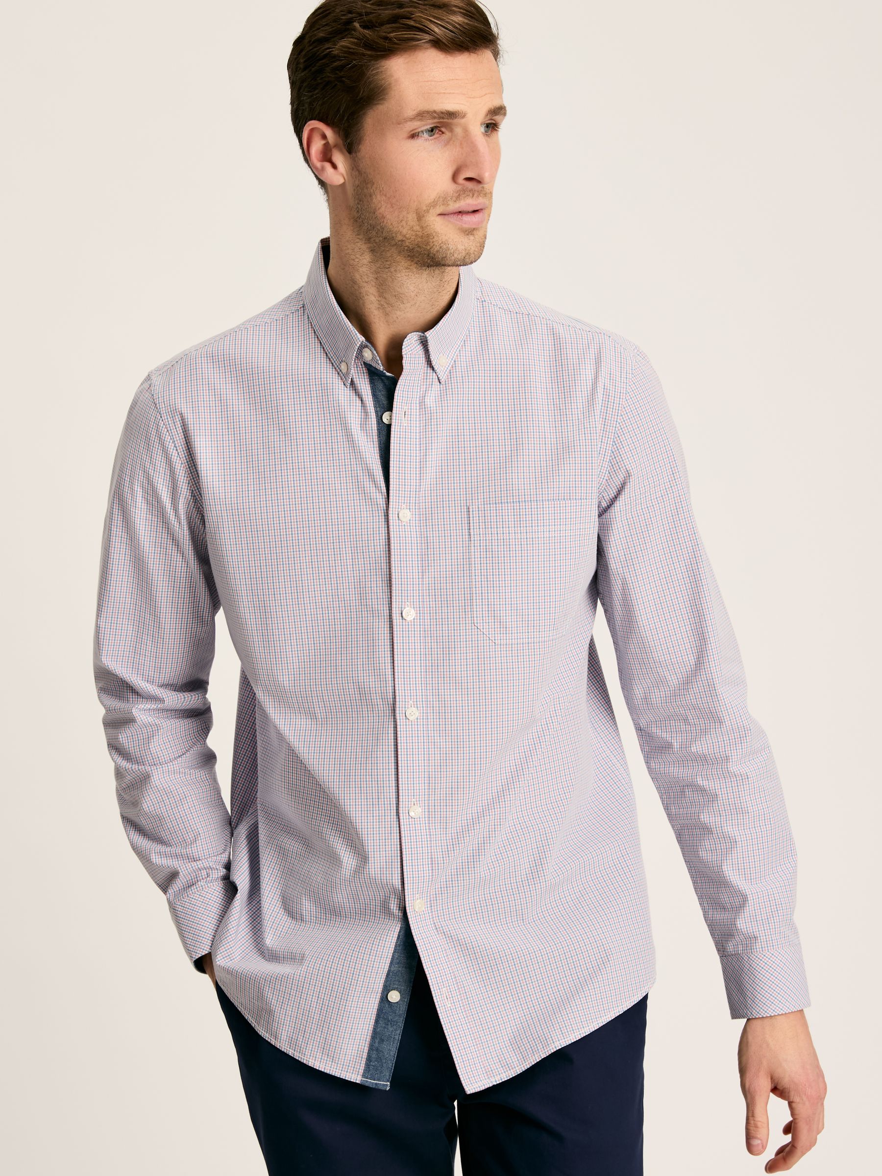 Abbott Blue Gingham Cotton Poplin Shirt - Image 1 of 8