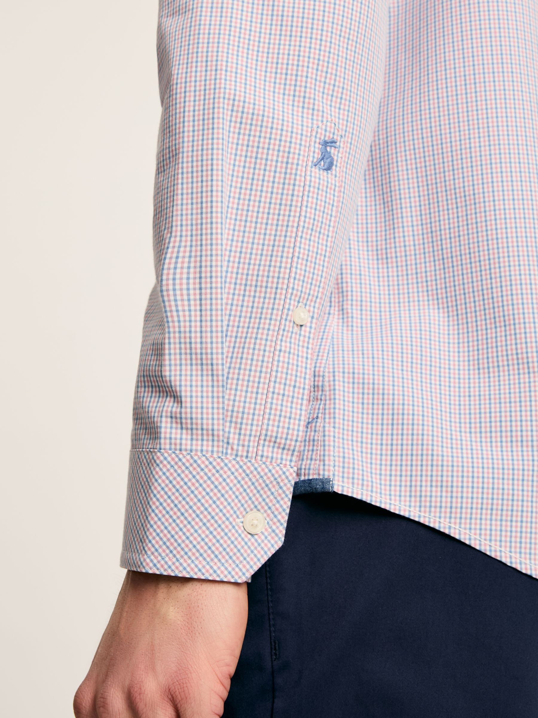 Abbott Blue Gingham Cotton Poplin Shirt - Image 6 of 8