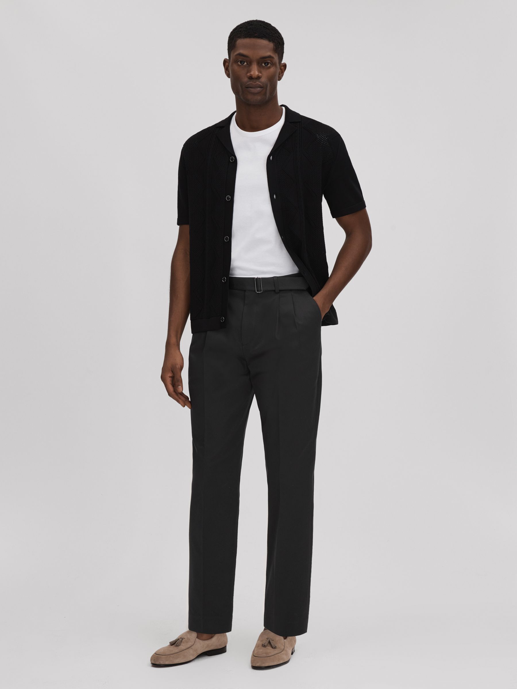 Relaxed Tapered Belted Trousers in Black - Image 3 of 5
