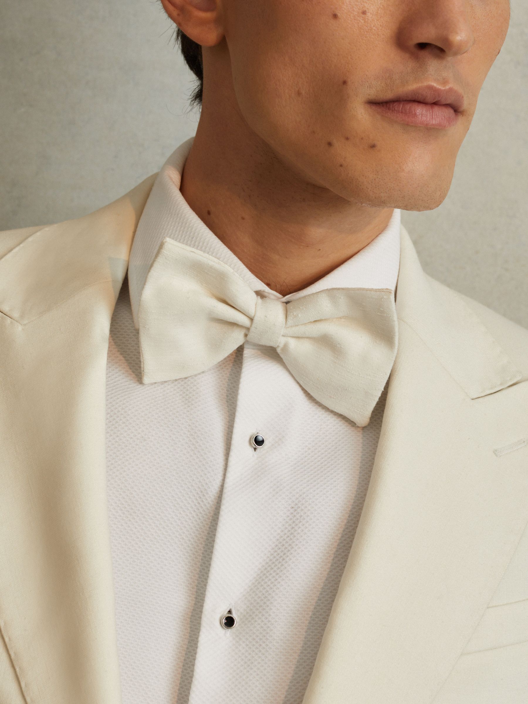 Silk Blend Textured Bow Tie in Ecru - Image 2 of 4 Silk Blend Textured Bow Tie in Ecru - Image 2 of 4