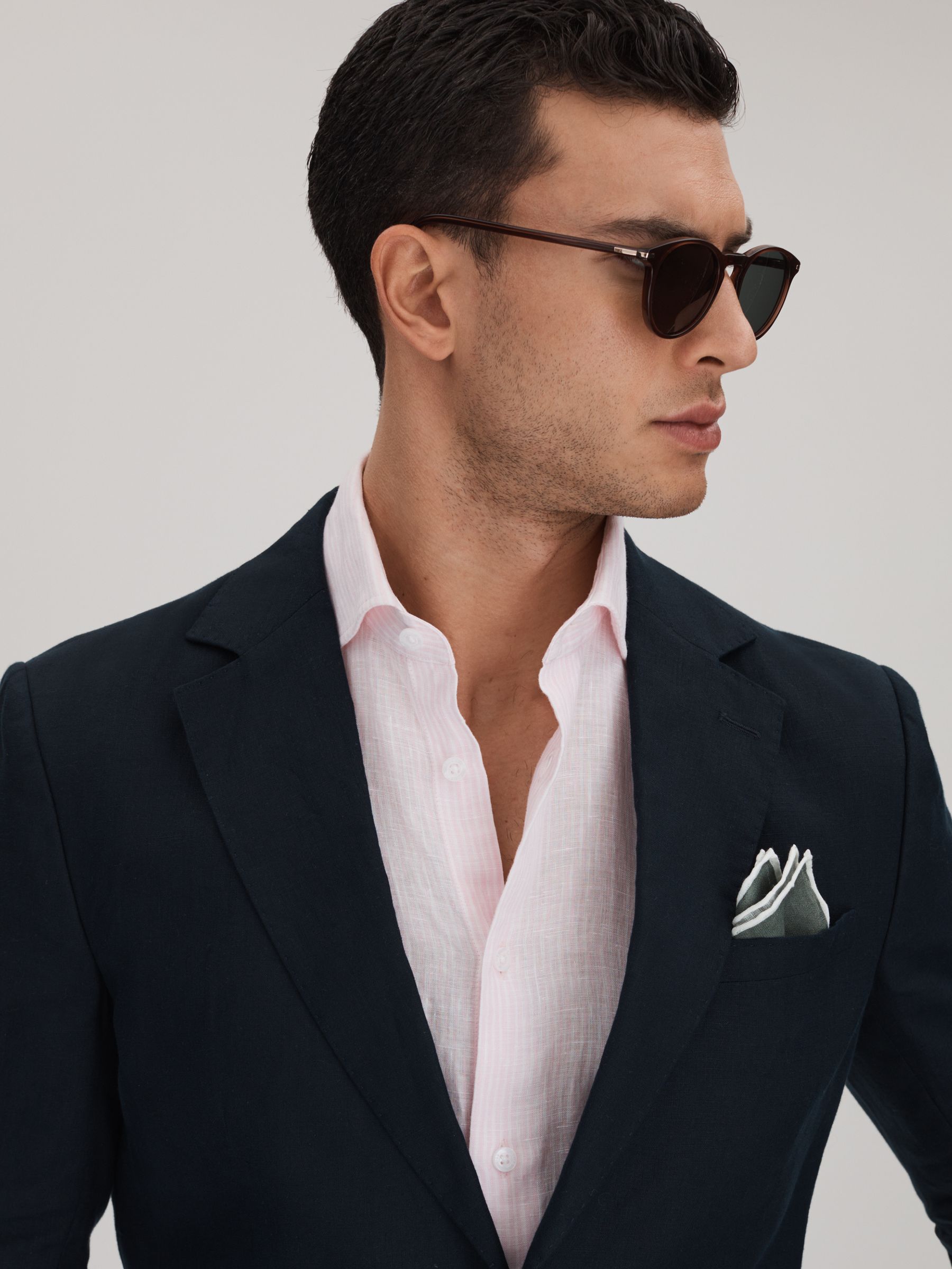 Linen Contrast Trim Pocket Square in Pistachio Melange - Image 2 of 5