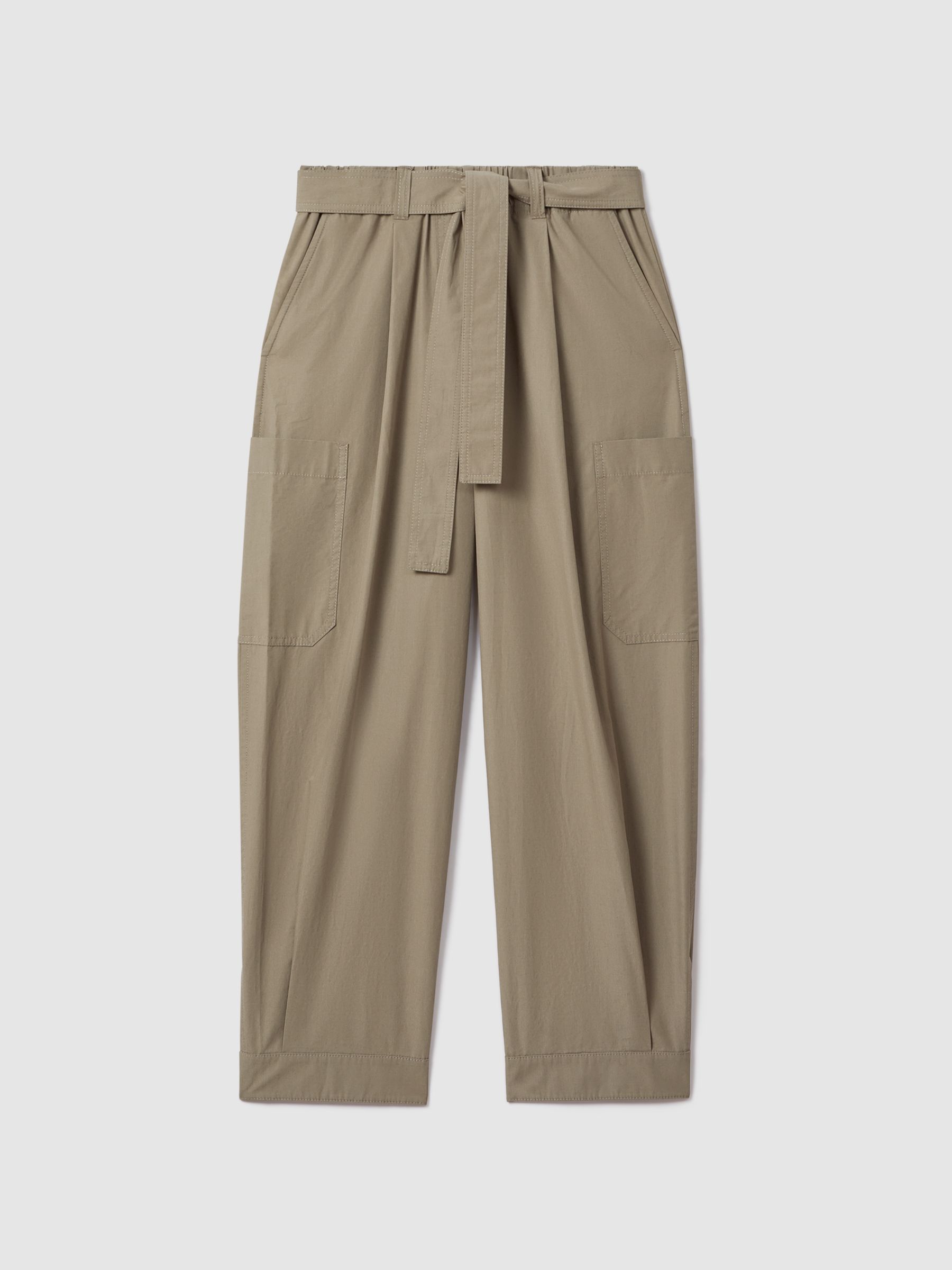 Cotton Tapered Parachute Trousers in Khaki - Image 2 of 6