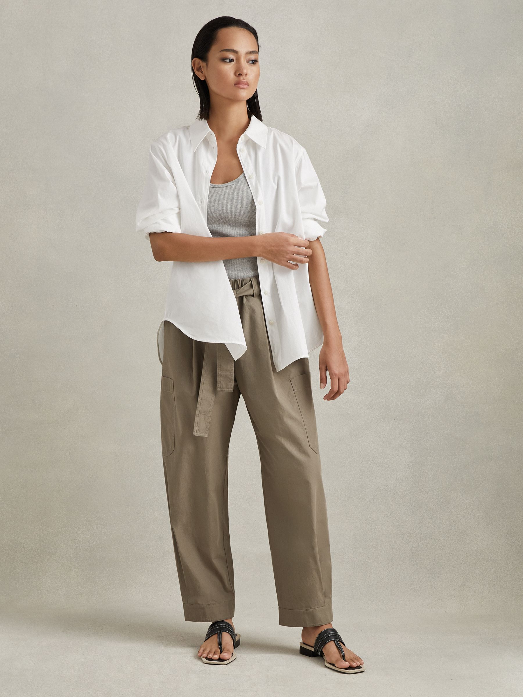 Cotton Tapered Parachute Trousers in Khaki - Image 5 of 6