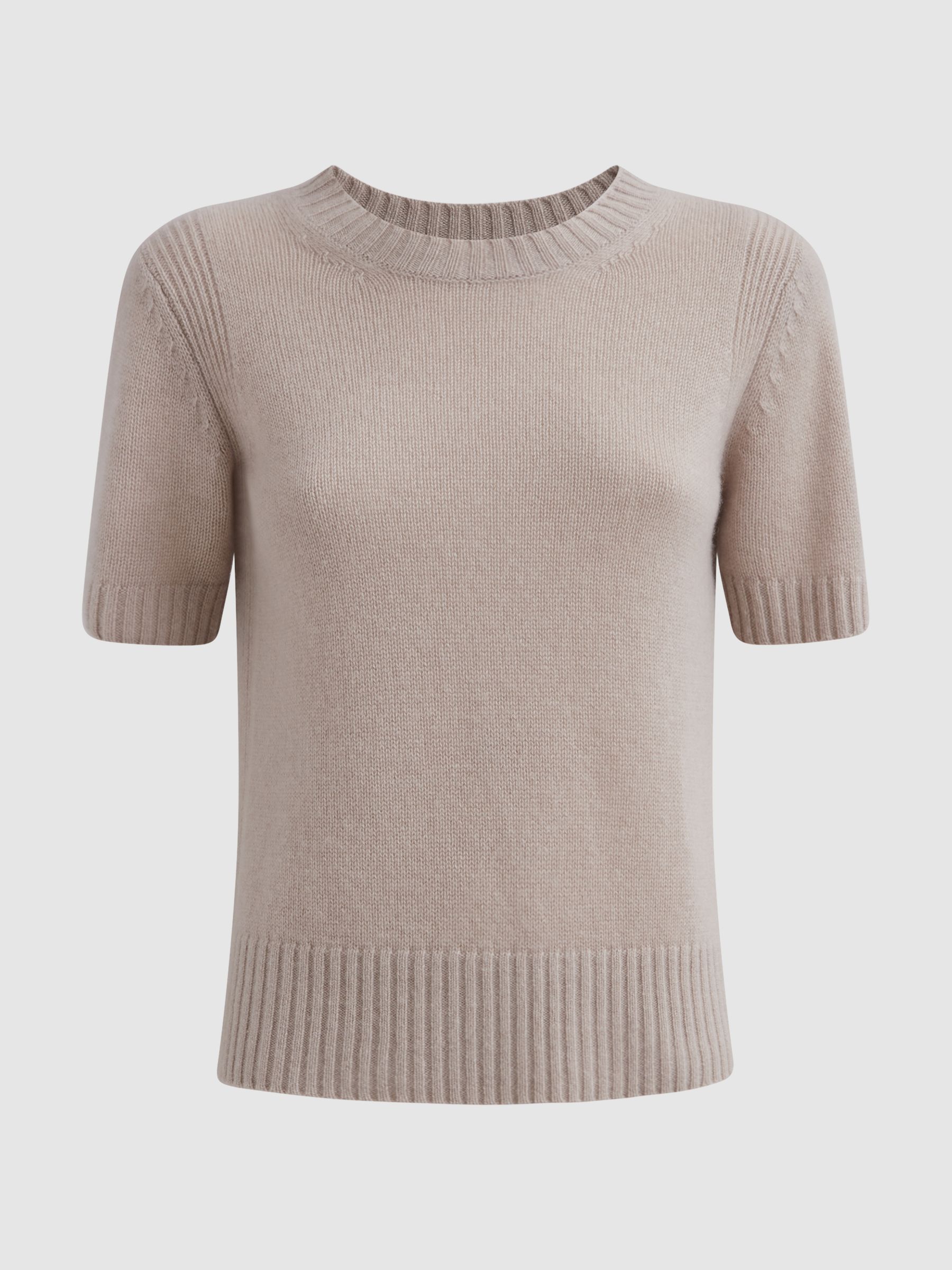 Cashmere Short Sleeve Crew Neck T-Shirt in Neutral - Image 2 of 5
