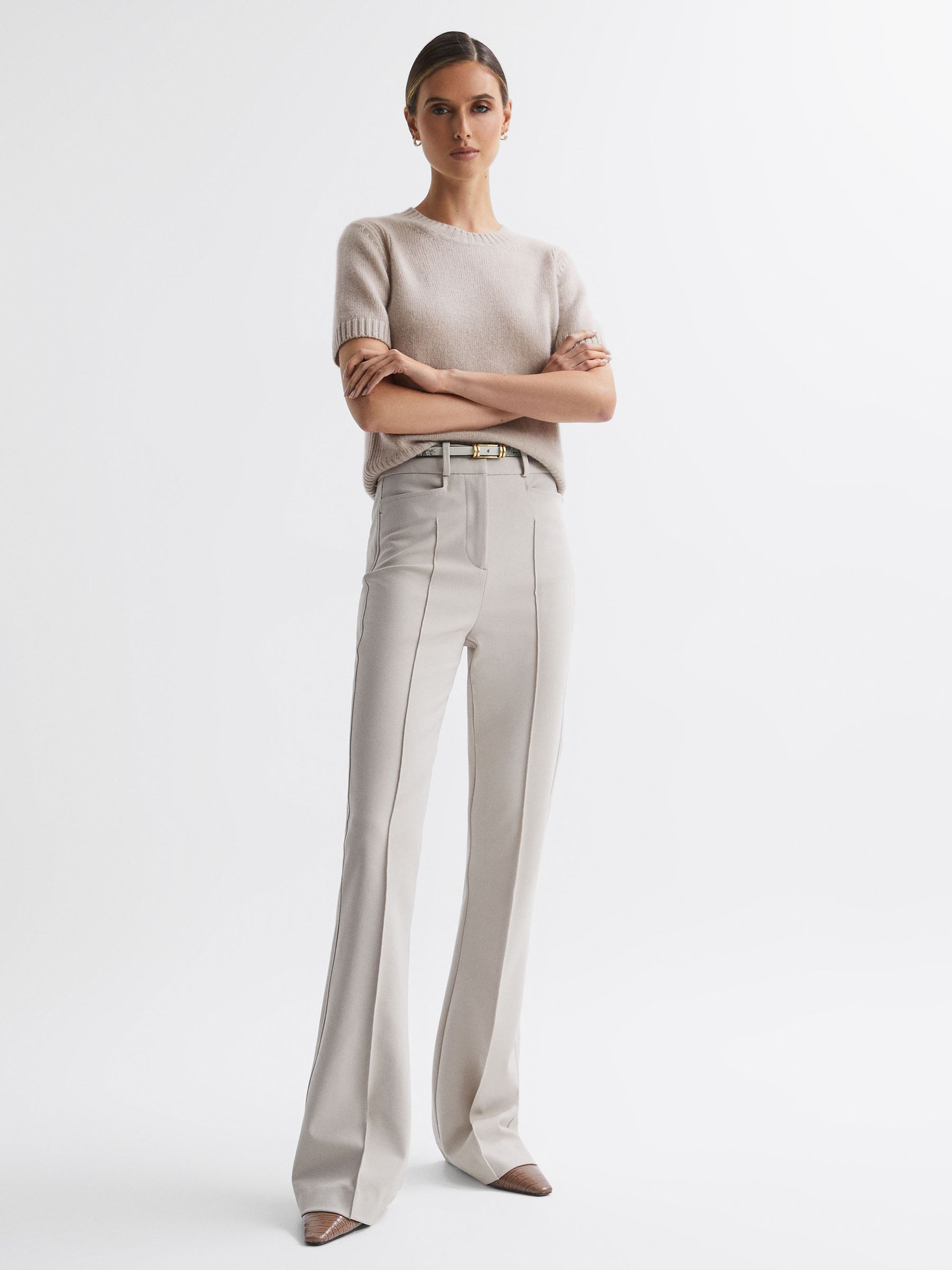 Cashmere Short Sleeve Crew Neck T-Shirt in Neutral - Image 3 of 5