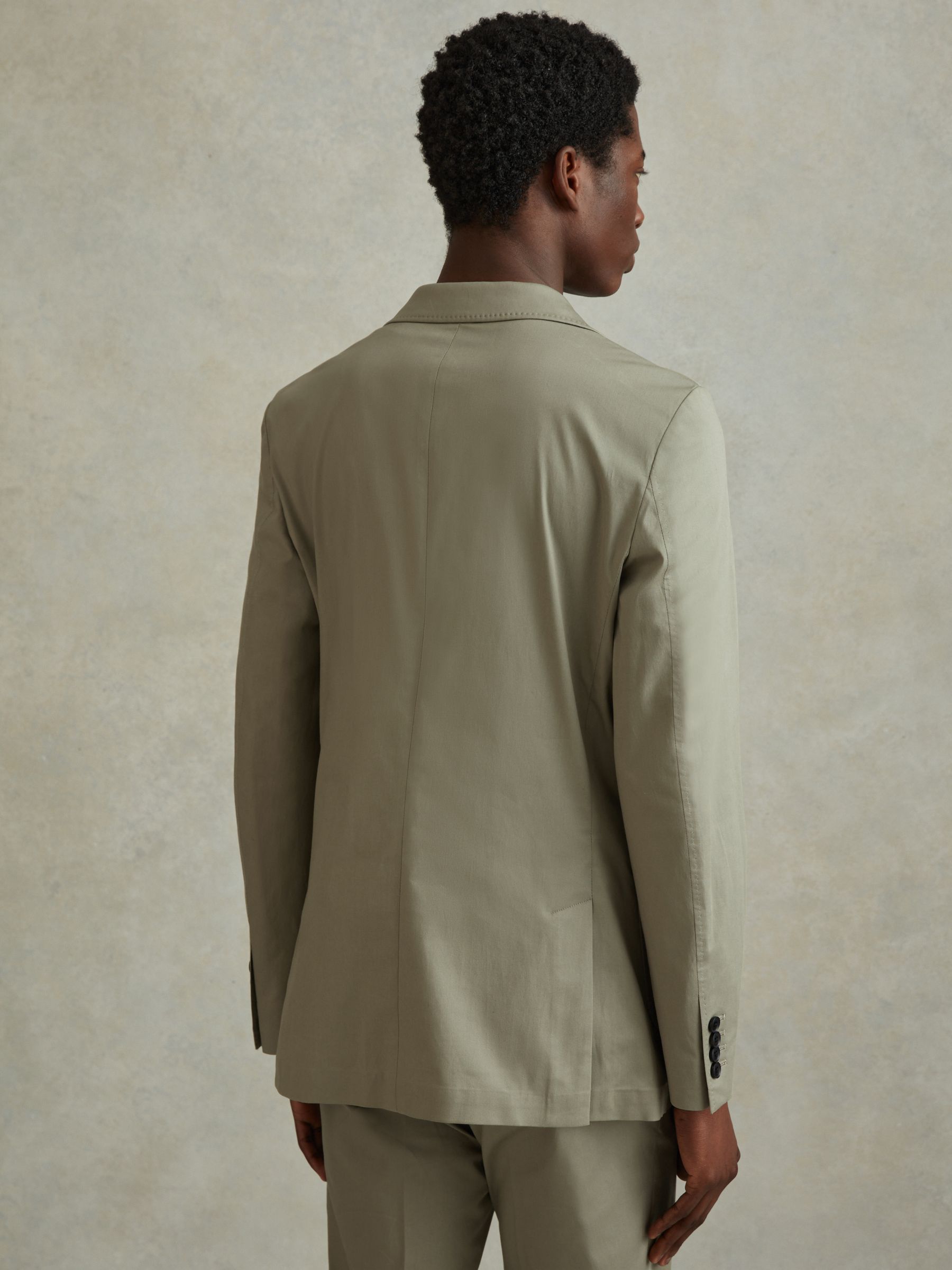 Slim Fit Cotton Blend Single Breasted Blazer in Sage - Image 3 of 7