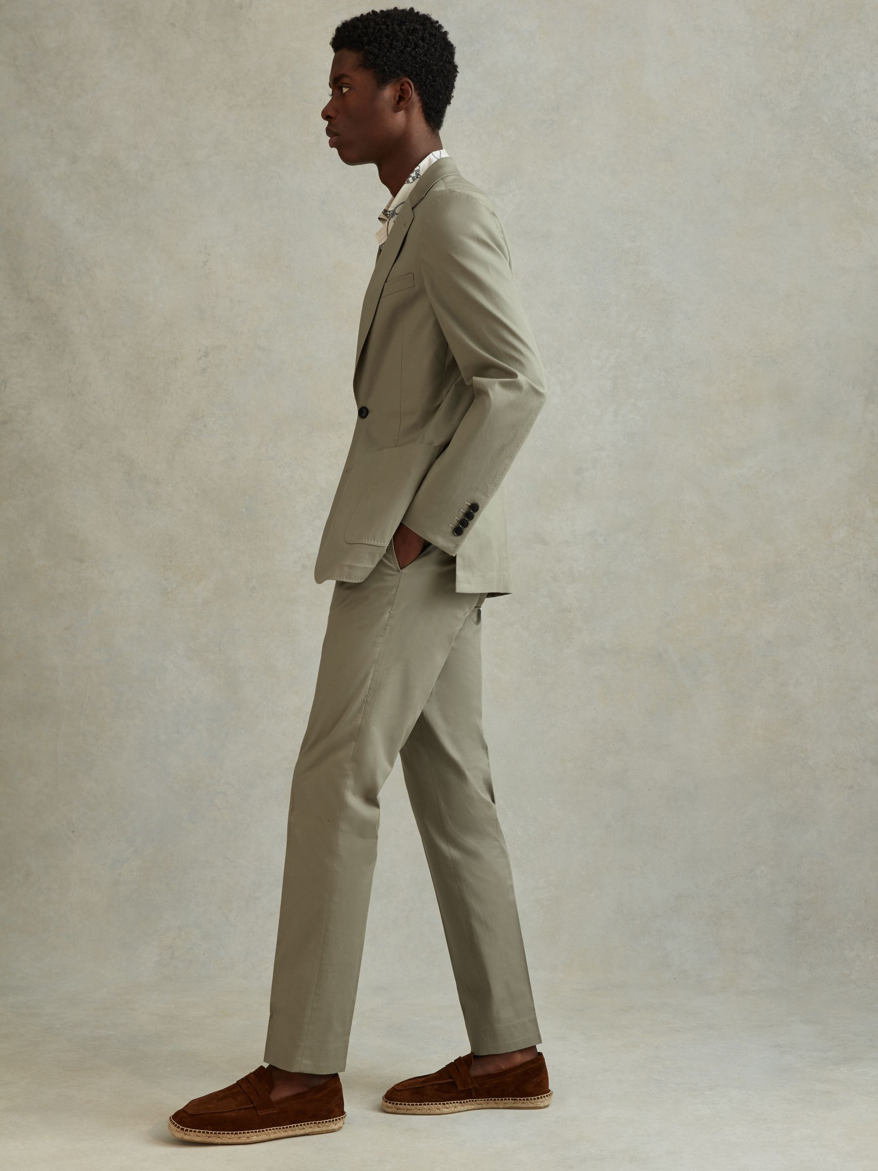 Slim Fit Cotton Blend Single Breasted Blazer in Sage - Image 4 of 7