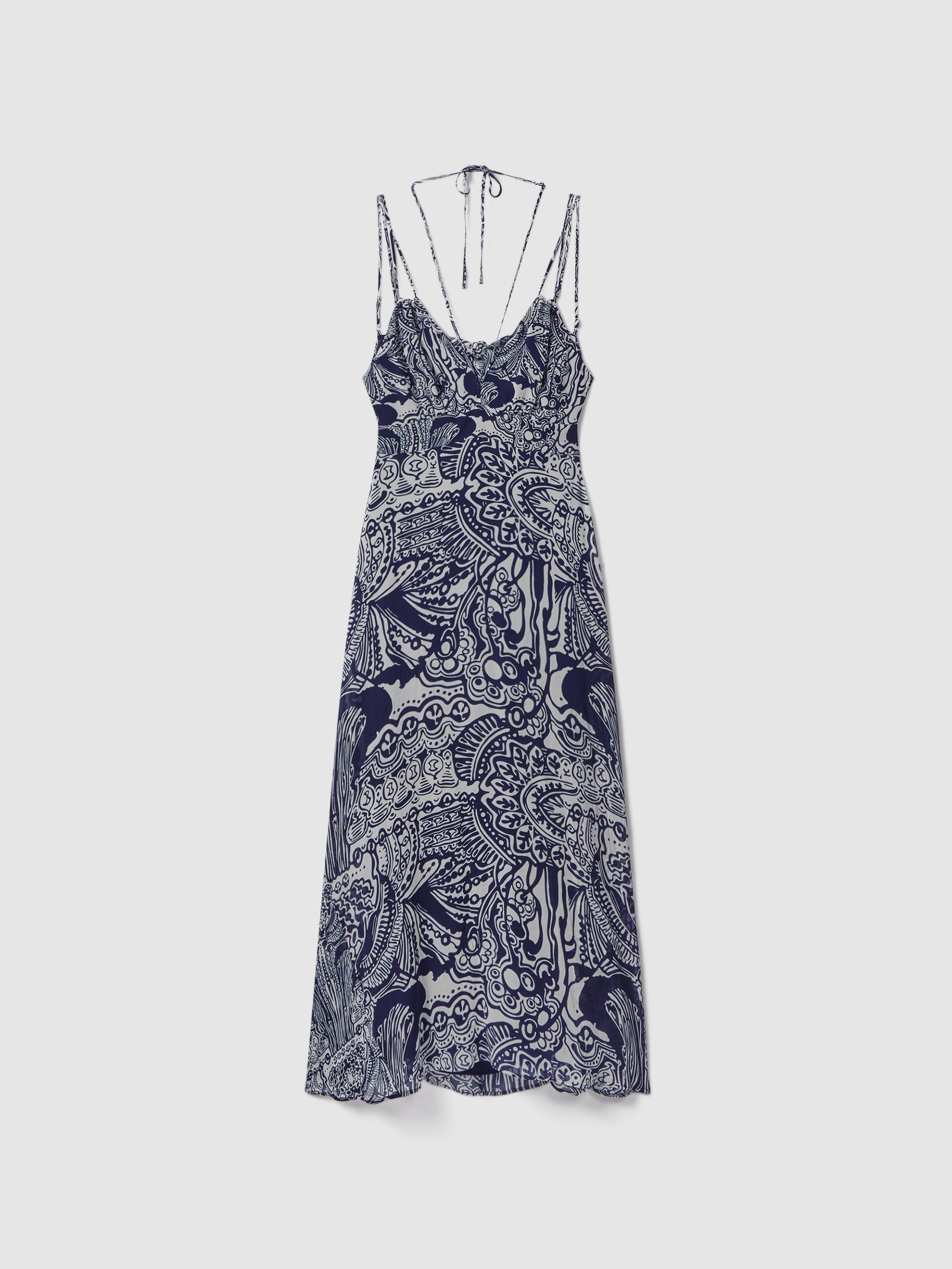 Printed Strappy Resort Midi Dress in Navy - Image 2 of 6