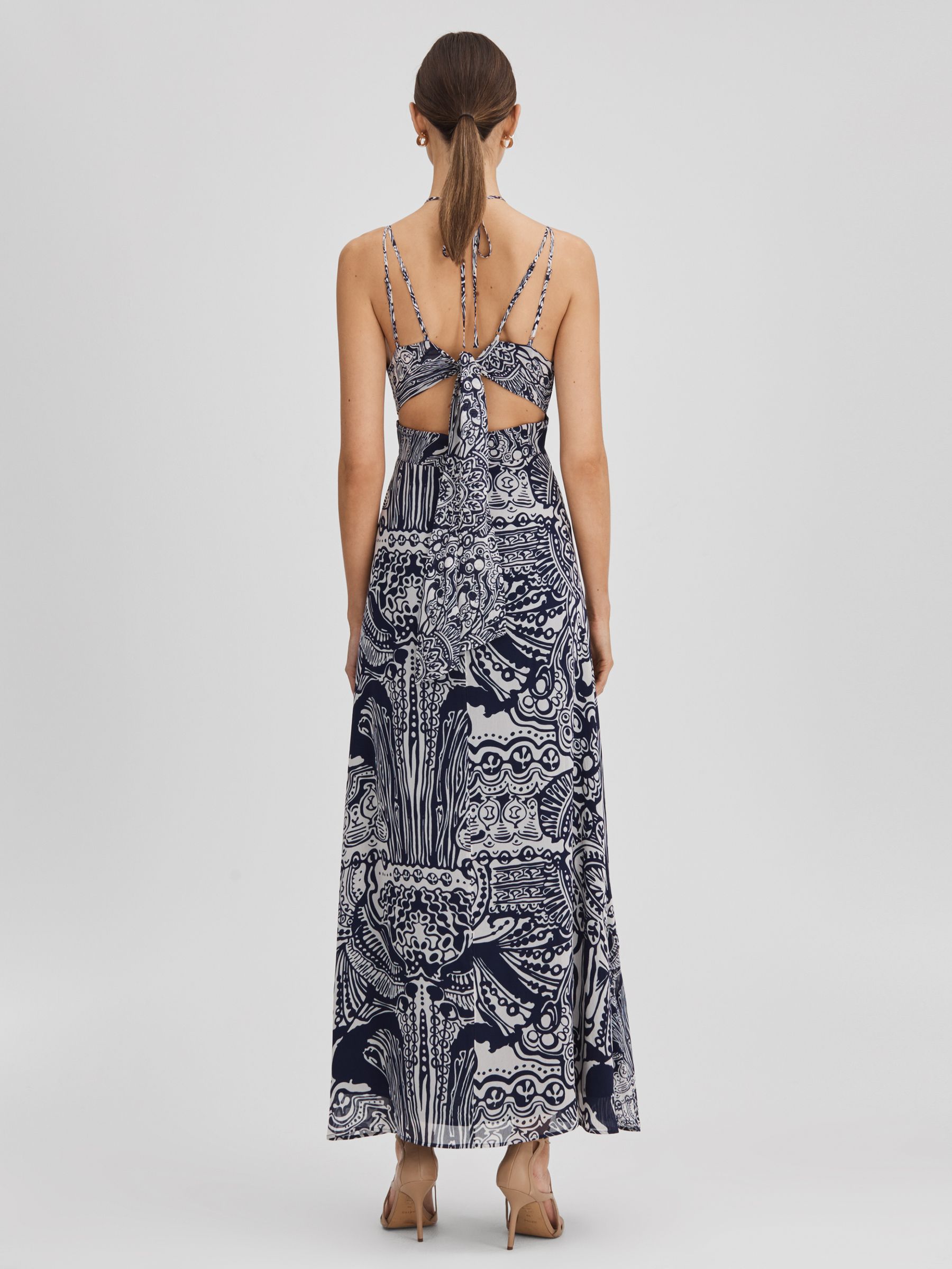 Printed Strappy Resort Midi Dress in Navy - Image 5 of 6
