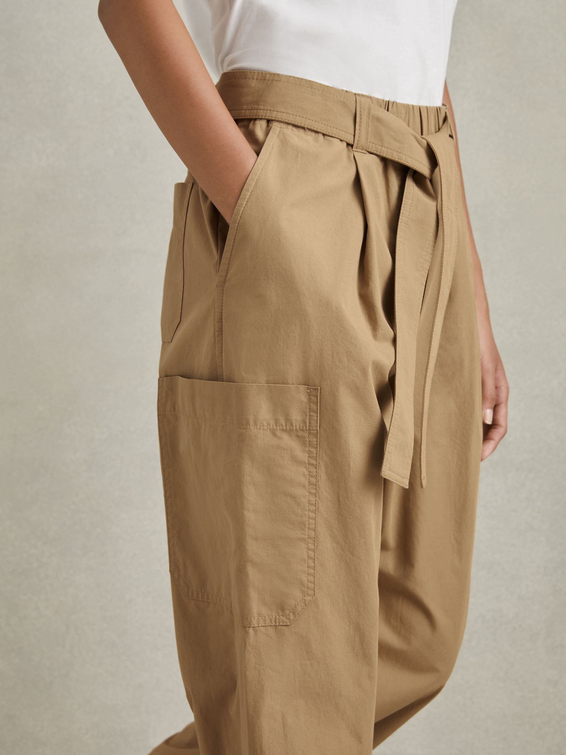 Cotton Tapered Parachute Trousers in Sand - Image 3 of 6