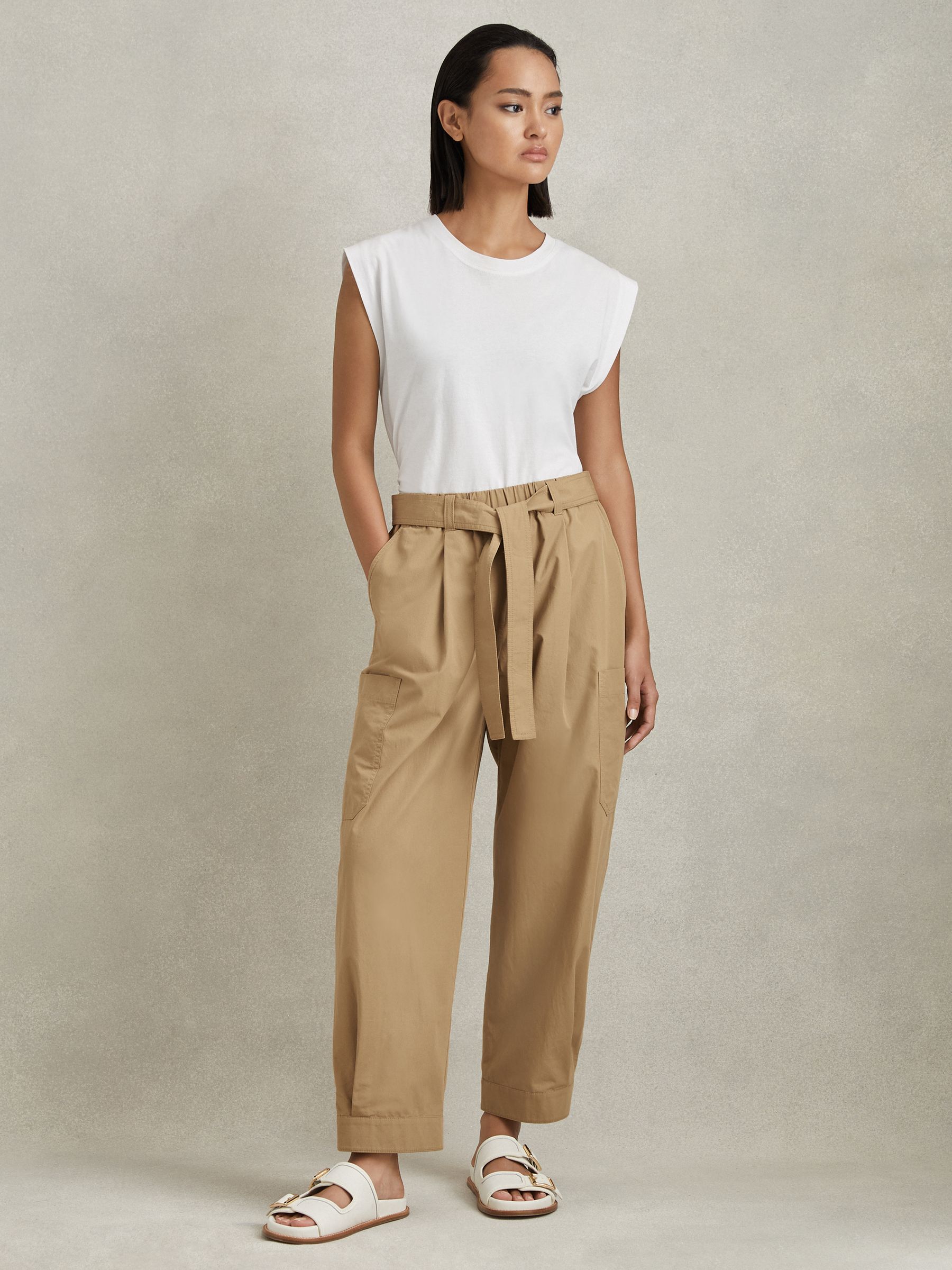 Cotton Tapered Parachute Trousers in Sand - Image 4 of 6
