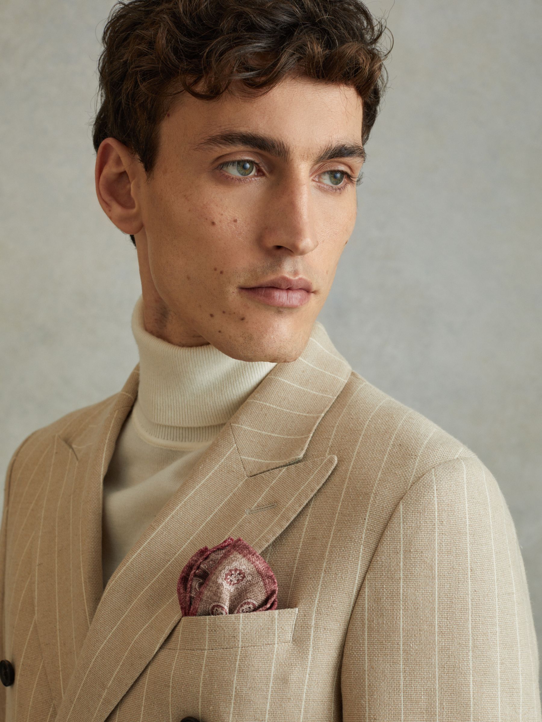 Silk Reversible Pocket Square in Oatmeal/Rose - Image 2 of 5