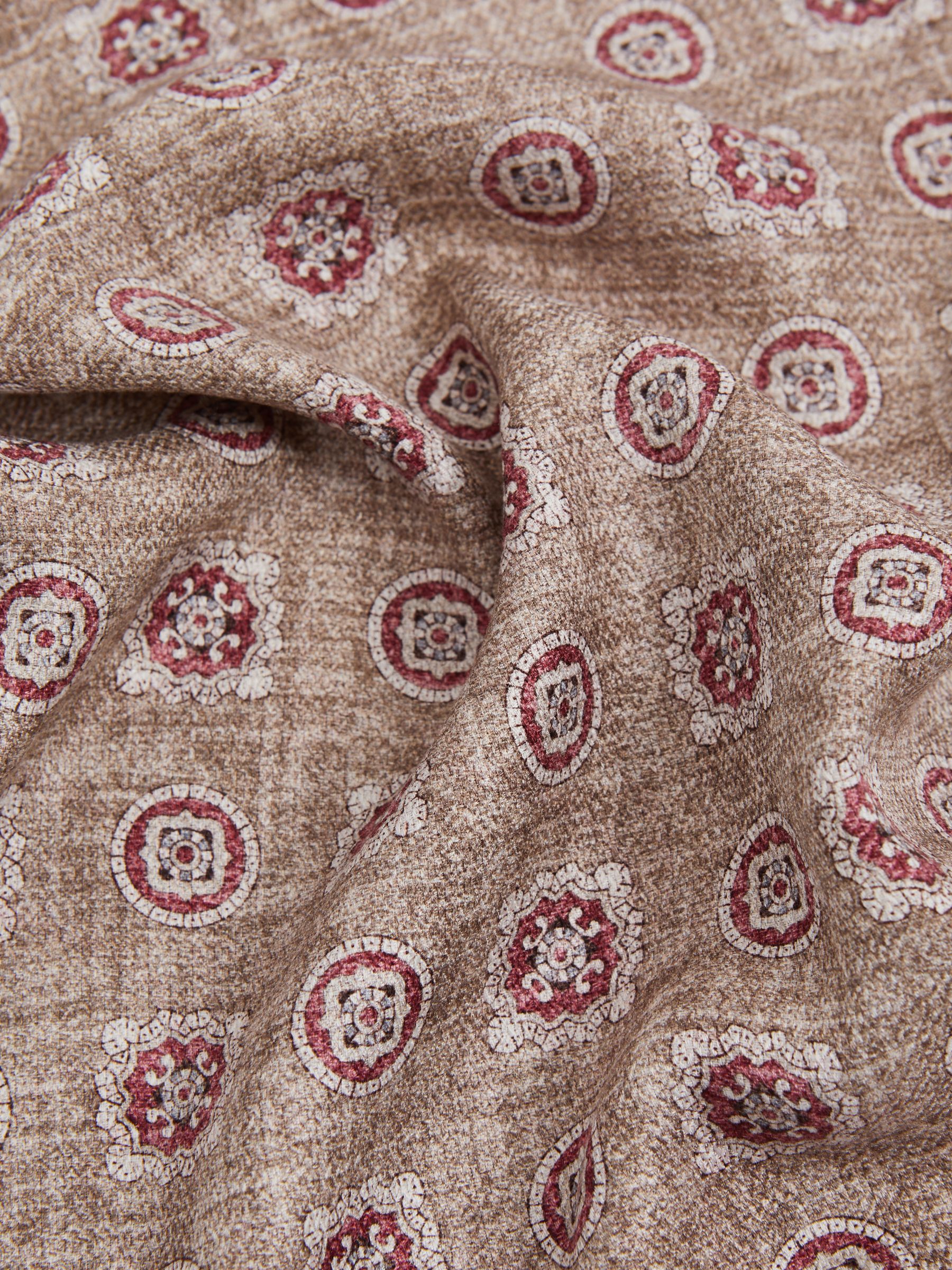 Silk Reversible Pocket Square in Oatmeal/Rose - Image 3 of 5