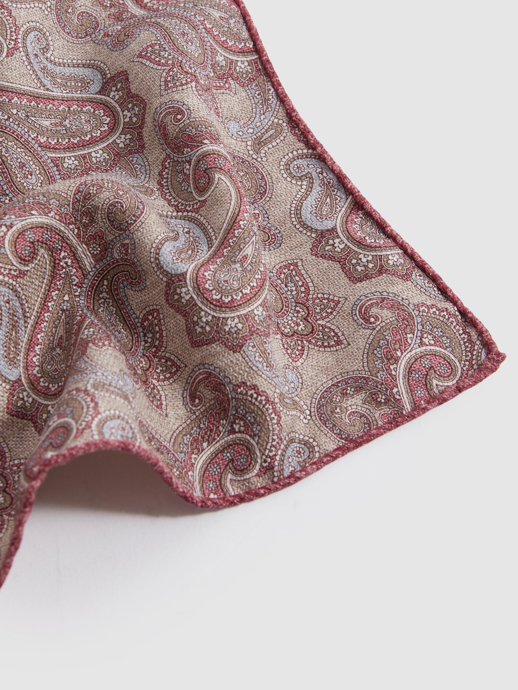 Silk Reversible Pocket Square in Oatmeal/Rose - Image 4 of 5