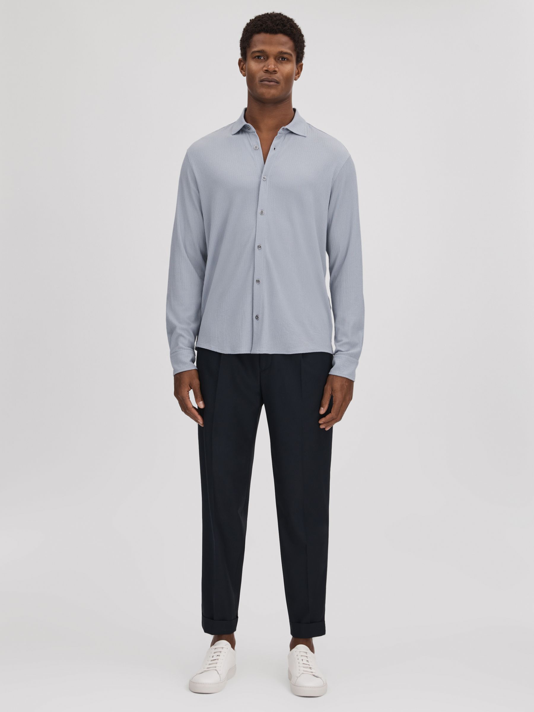 Textured Button-Through Shirt in Porcelain Blue - Image 3 of 6