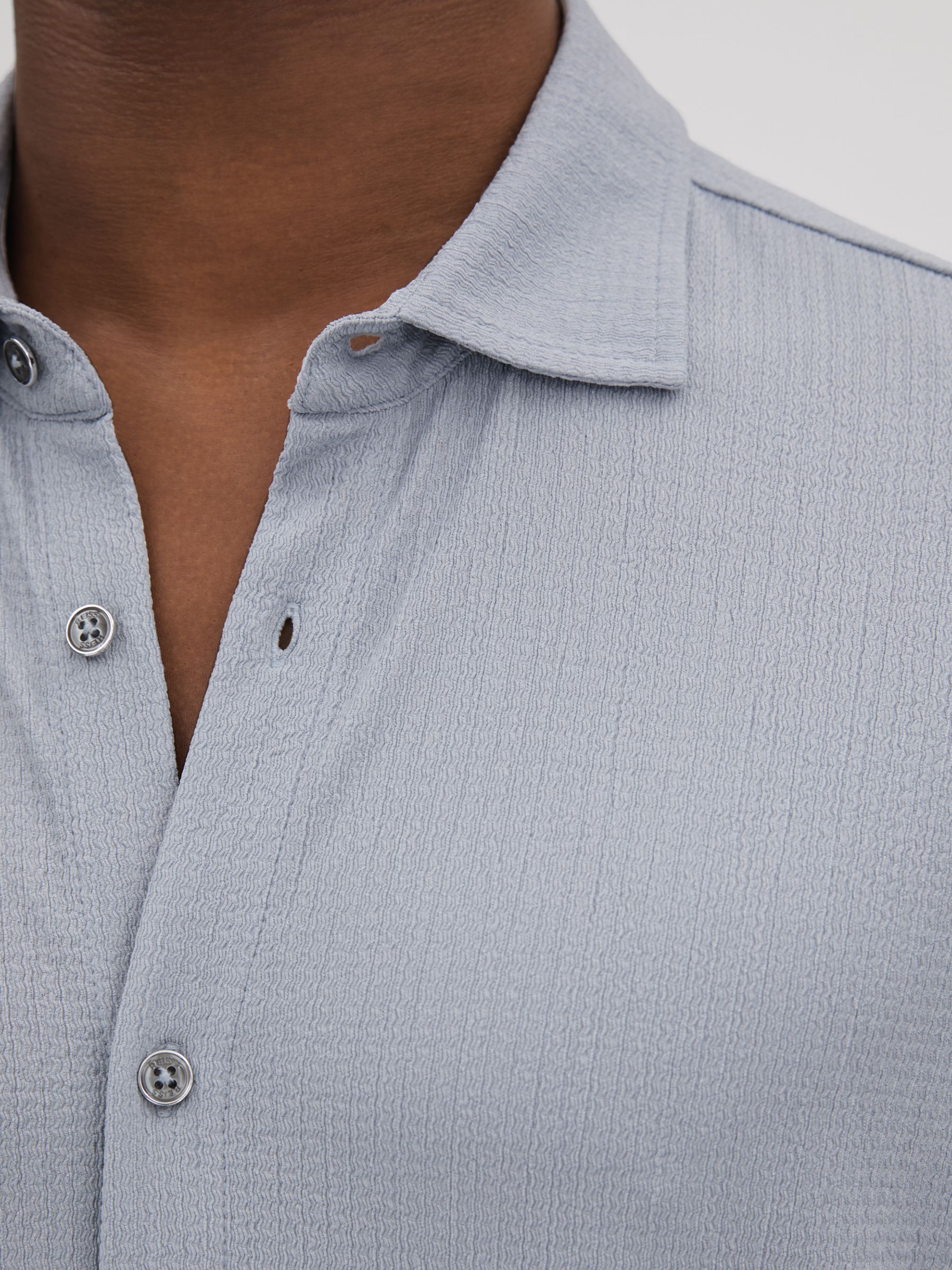 Textured Button-Through Shirt in Porcelain Blue - Image 4 of 6