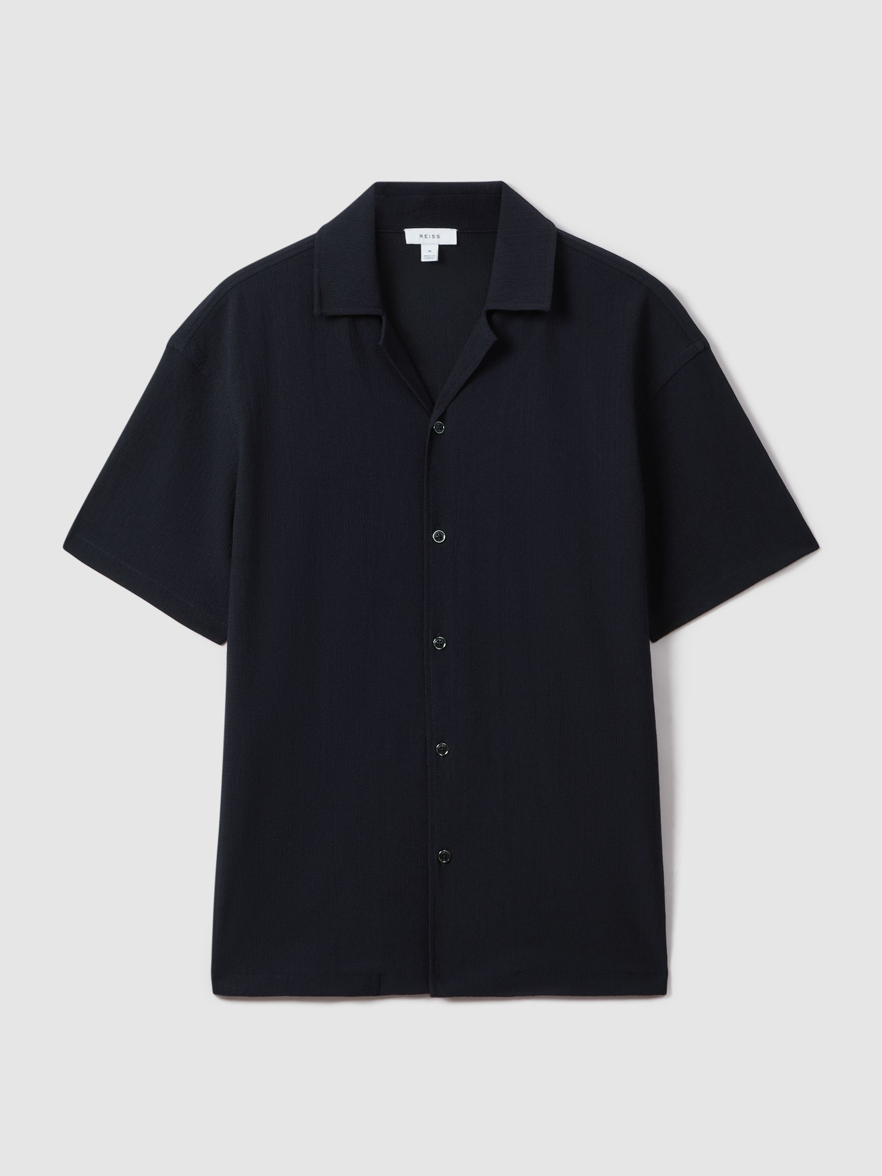 Textured Crepe Cuban Collar Shirt in Navy - Image 2 of 6
