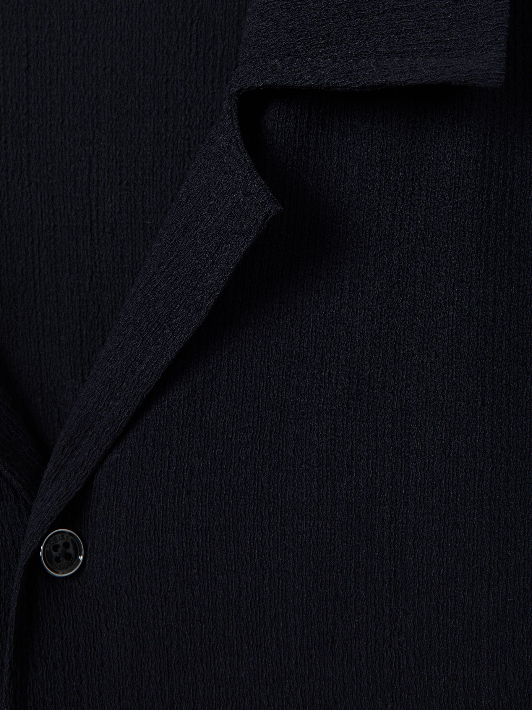Textured Crepe Cuban Collar Shirt in Navy - Image 6 of 6