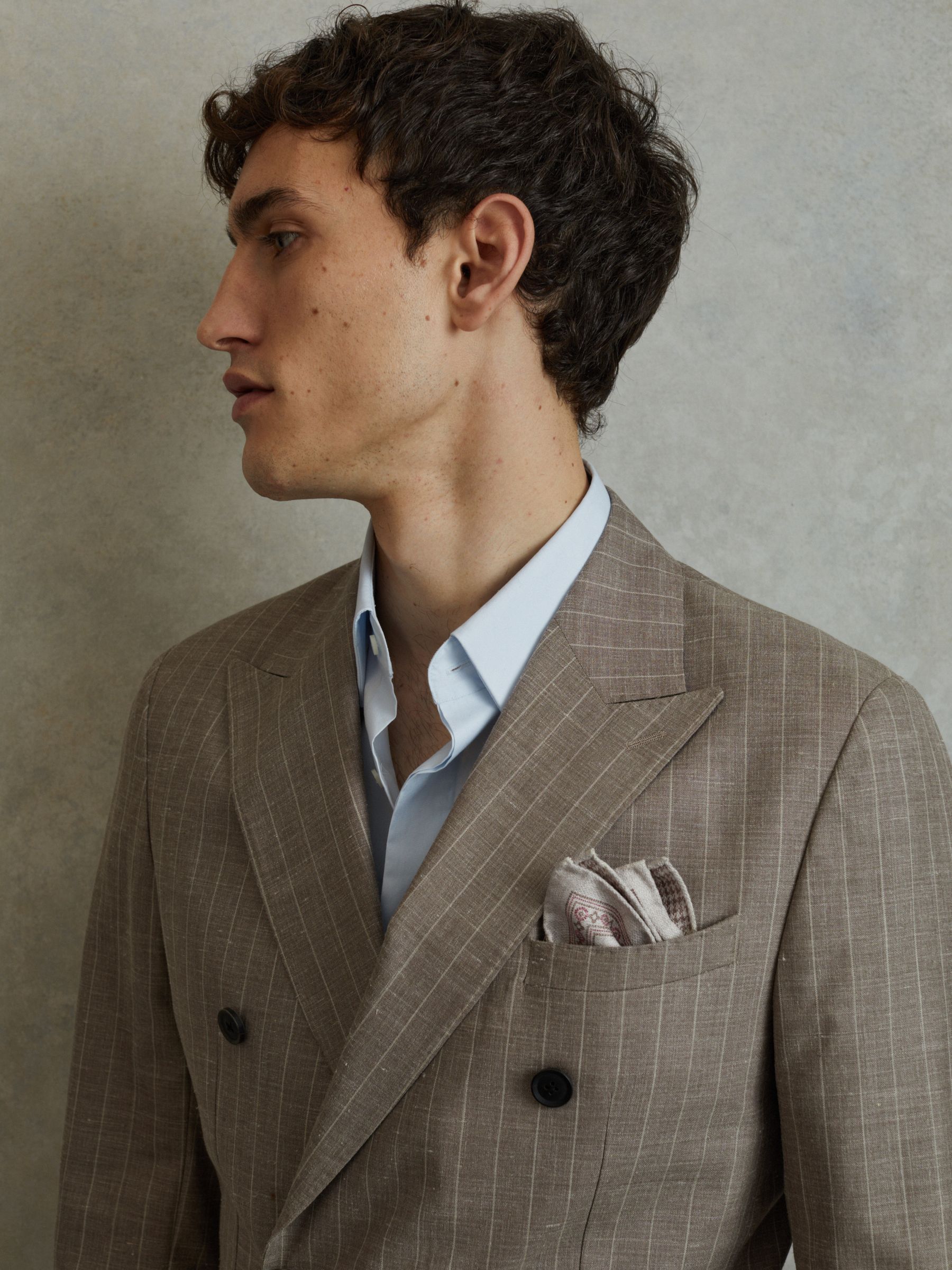 Silk Reversible Pocket Square in Oatmeal Melange - Image 2 of 5