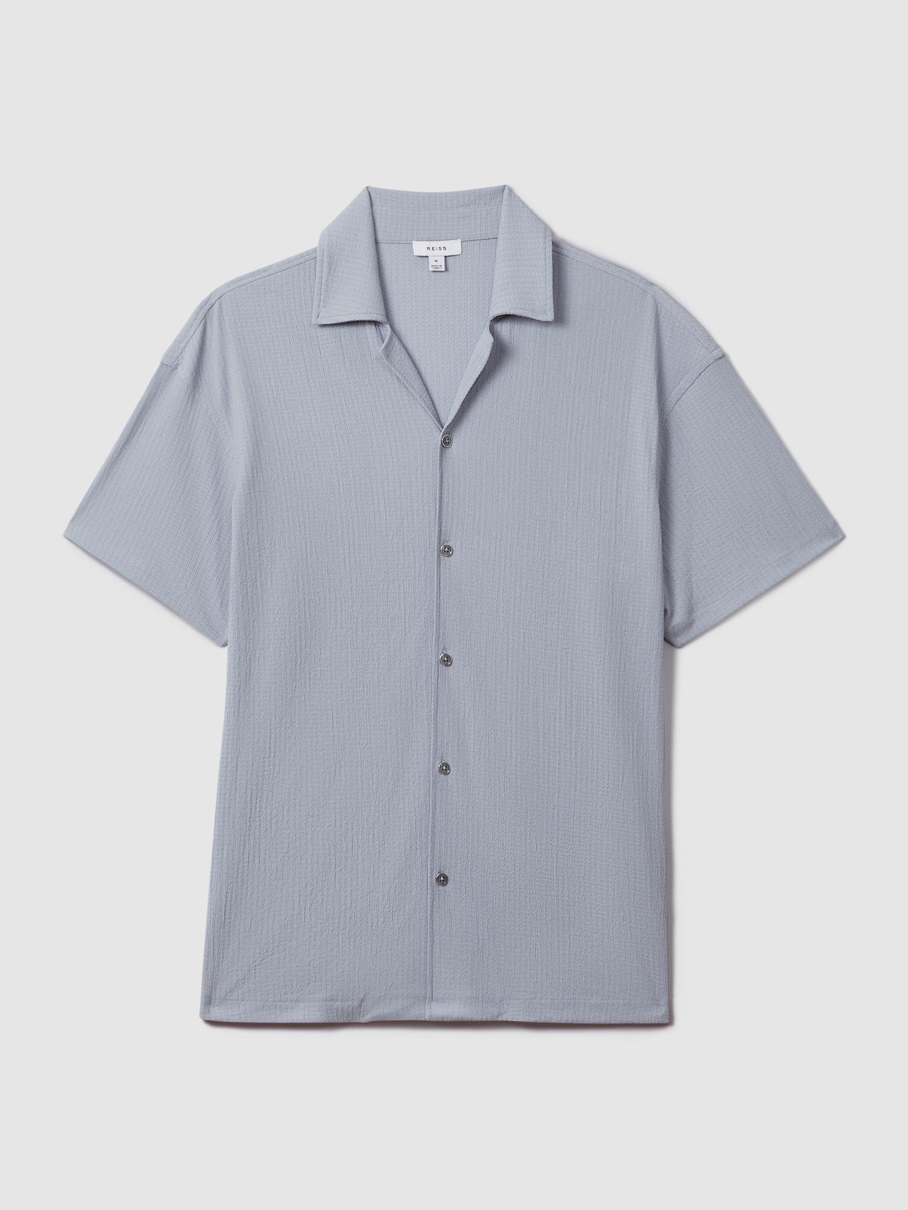Textured Crepe Cuban Collar Shirt in Porcelain Blue - Image 2 of 6