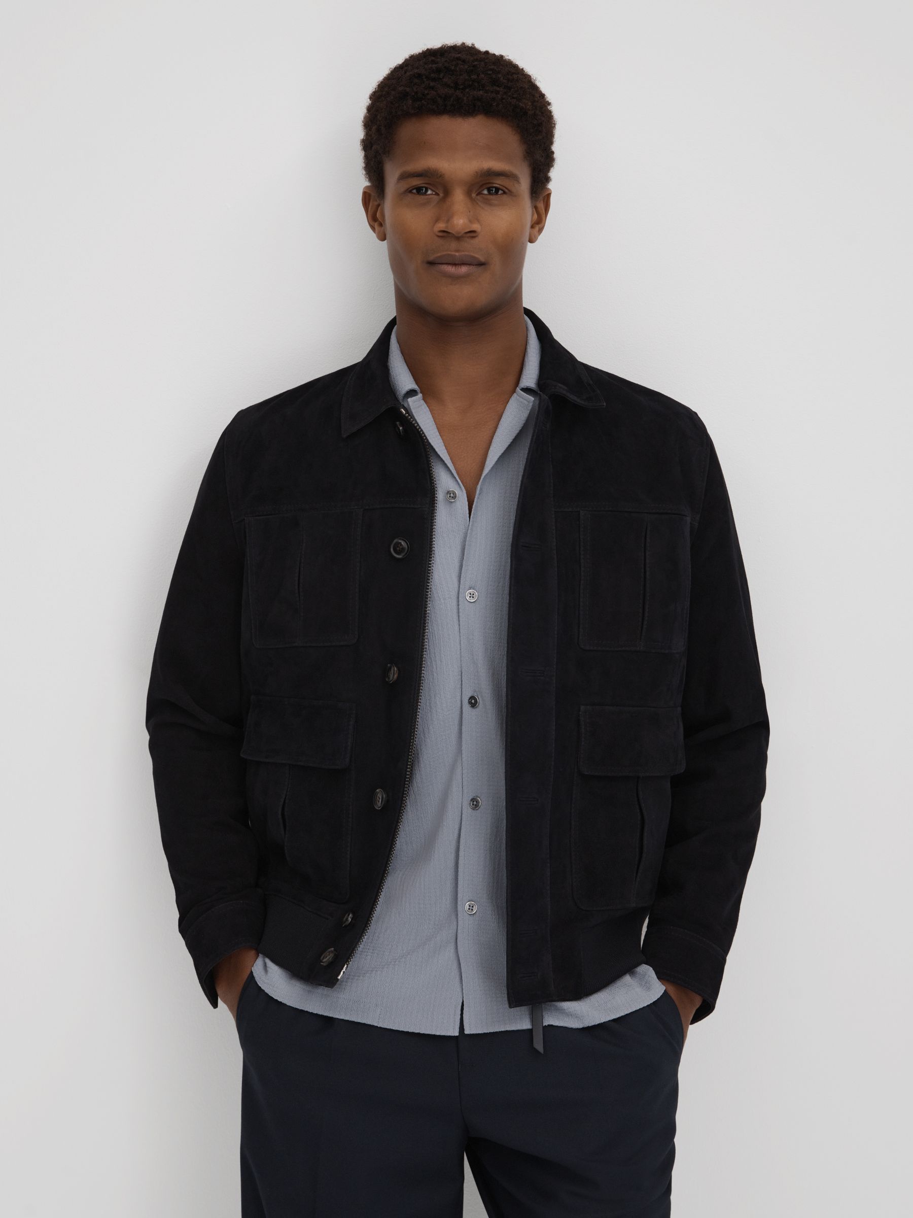 Textured Crepe Cuban Collar Shirt in Porcelain Blue - Image 3 of 6